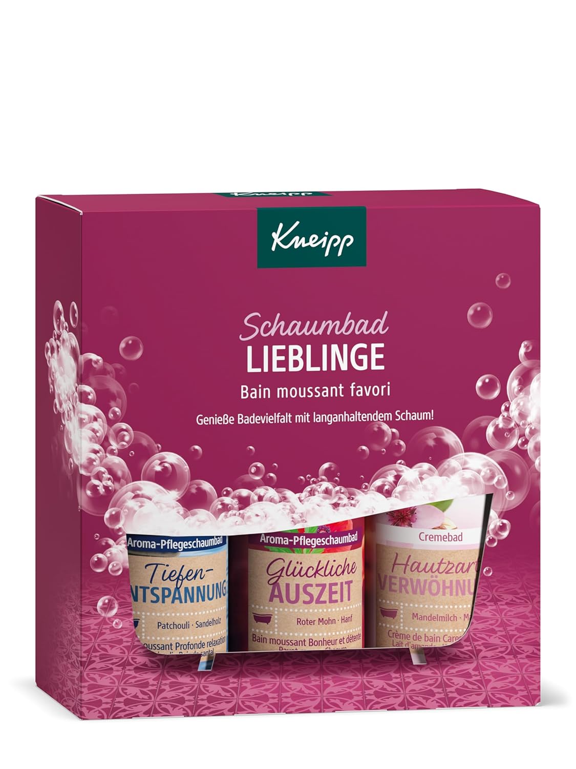 Kneipp Geschenkset Schaumbad-Favoriten – Geschenkpackung mit 3 beliebten Badezusätzen von Kneipp – enthält 2 x Aroma-Pflege-Schaumbad & 1 x Cremebad à 100 ml