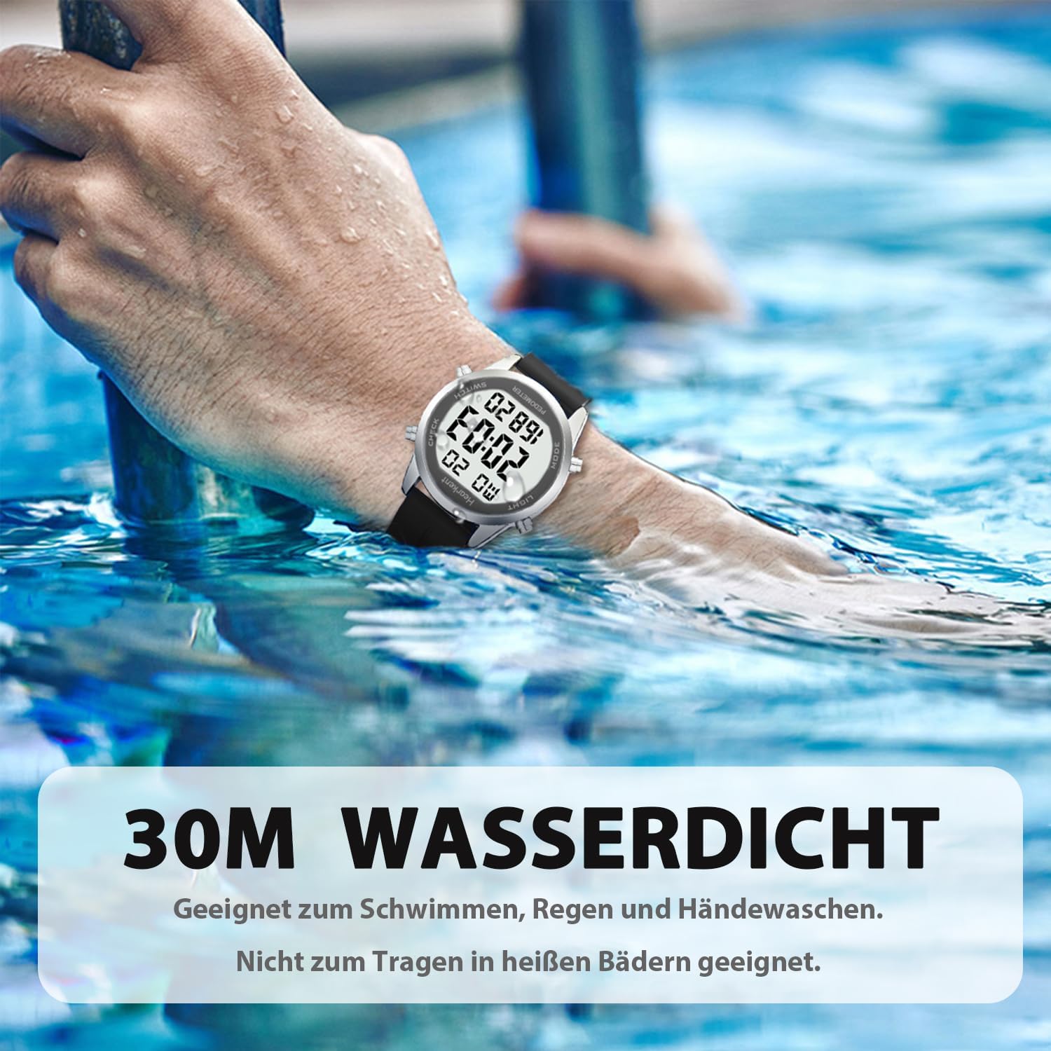 Schrittzähler Uhr Herren Ohne App und Handy,Großen Ziffern Digitaluhr,30M Wasserdicht,Fitness Tracker Fitnessuhr mit Schrittzähler Kalorienzähler – Bild 4