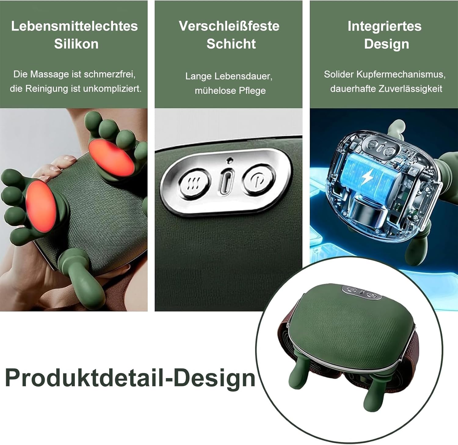 Massagegerät, 4D-Nackenmassagegerät mit Wärme, elektrisches USB-Schultermassagegerät, 3 Modi und 2 Wärmeeinstellungen, tragbares Nacken- und Schulter-Shiatsu-Massagegerät für Zuhause, Büro und Reisen – Bild 4