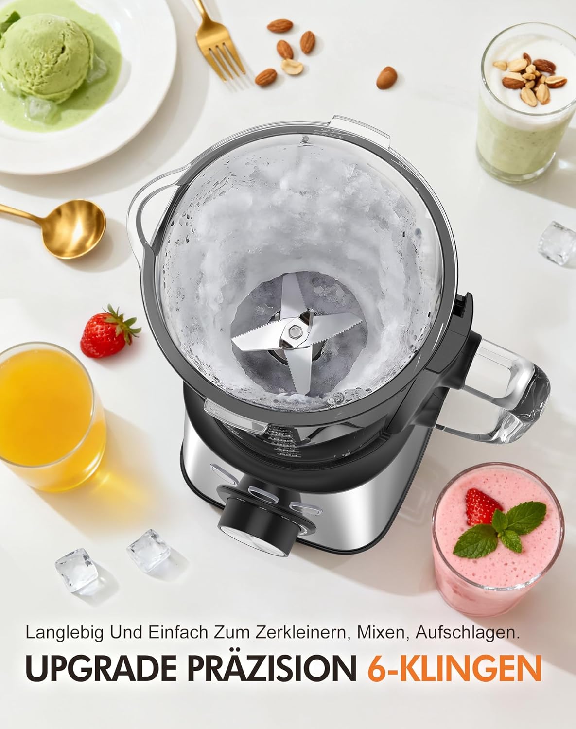 Mixer, Smoothie Maker & Standmixer, Schnellmixer, Smoothie Maker, 1,5 L Glasbehälter & 600 ml, 1.000 W, 24.000 U/min, 3 Programme, stufenlose Geschwindigkeit, Edelstahl, für Smoothies, Mixen – Bild 3