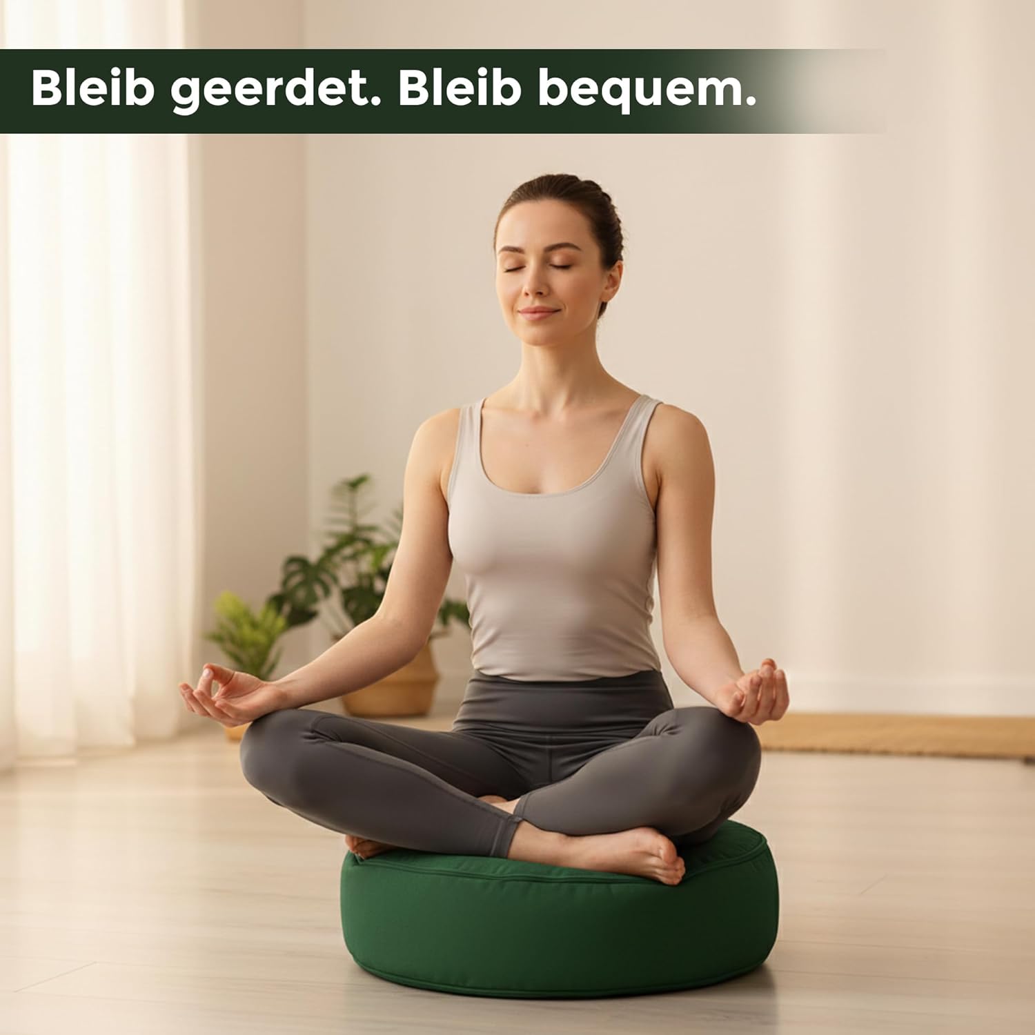 Omok Ergonomisches Yogakissen für Meditation & Entspannung, abnehmbares & waschbares rundes Sitzkissen mit Buchweizenfüllung, nachhaltiges Boden- & Sitzkissen (Dunkelgrün, 35 x 13 cm) – Bild 6