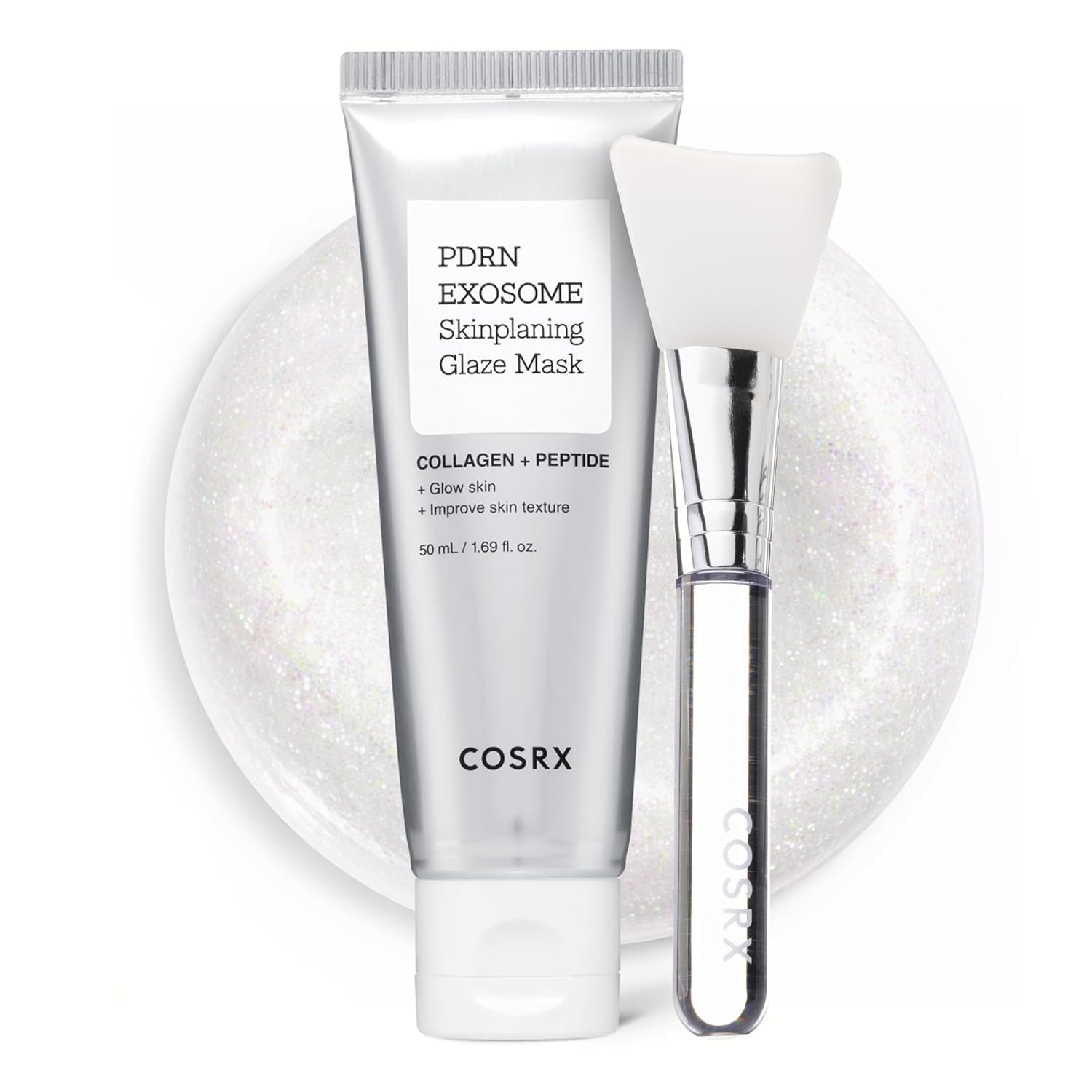 COSRX PDRN Exosome Skinplaning Glaze Mask für Glashaut mit Lachs-DNA PDRN und Exosomen, Collagen Night Wrapping Mask für das Gesicht, mit Silikonbürste, verfeinert die Haut, 50 ml, koreanische Hautpflege