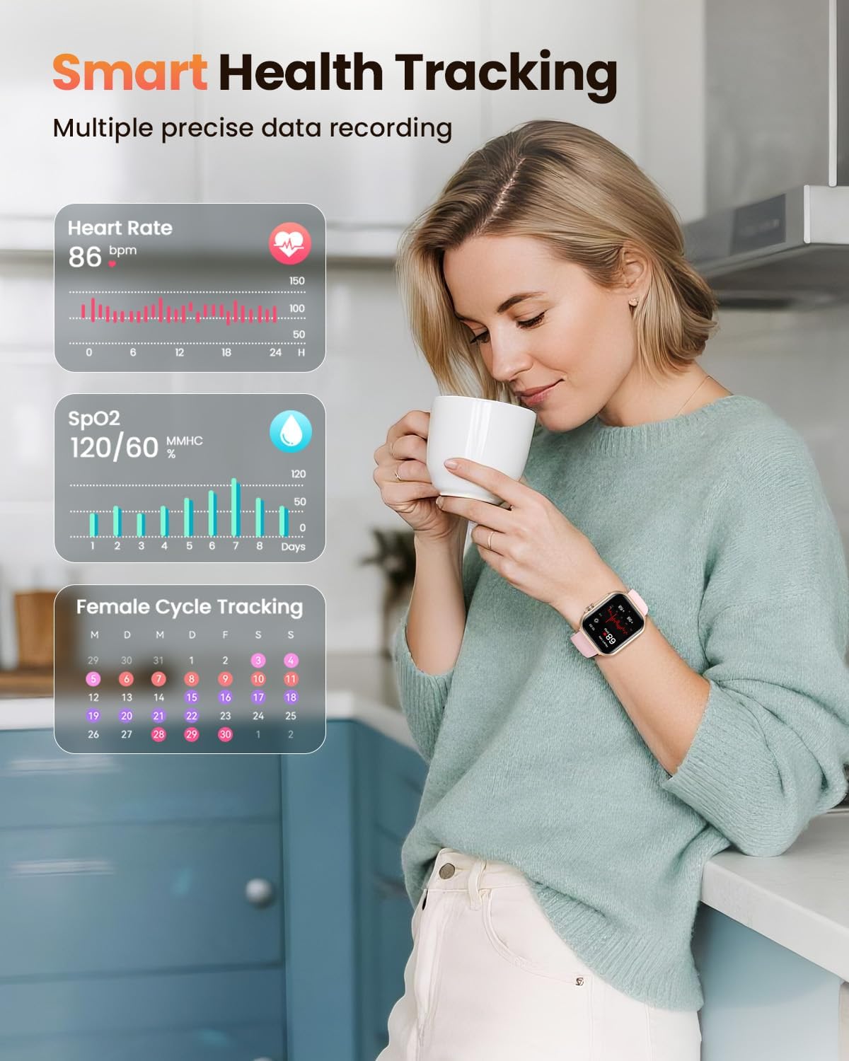 Damen-Smartwatch mit Telefonfunktion, 1000 mAh Akku, 100 Tage Standby, 1,83 Zoll Fitnessuhr mit Herzfrequenz, SpO2, Schlafüberwachung, 120+ Sport-Mod, IP68 Smartwatch, Schrittzähler für Android iOS, Roségold – Bild 3