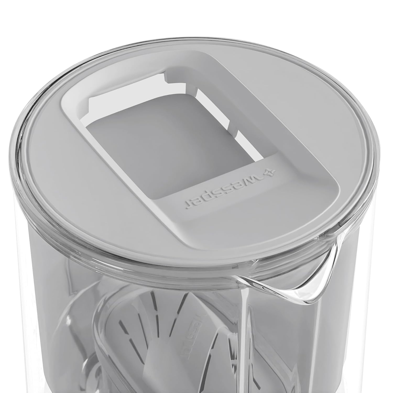 Wessper Wasserfilterkanne aus Glas, 3 l, kompatibel mit Brita Maxtra, inklusive 1 Wasserfilterkartusche, reduziert Kalk und Chlor, grau – Bild 4