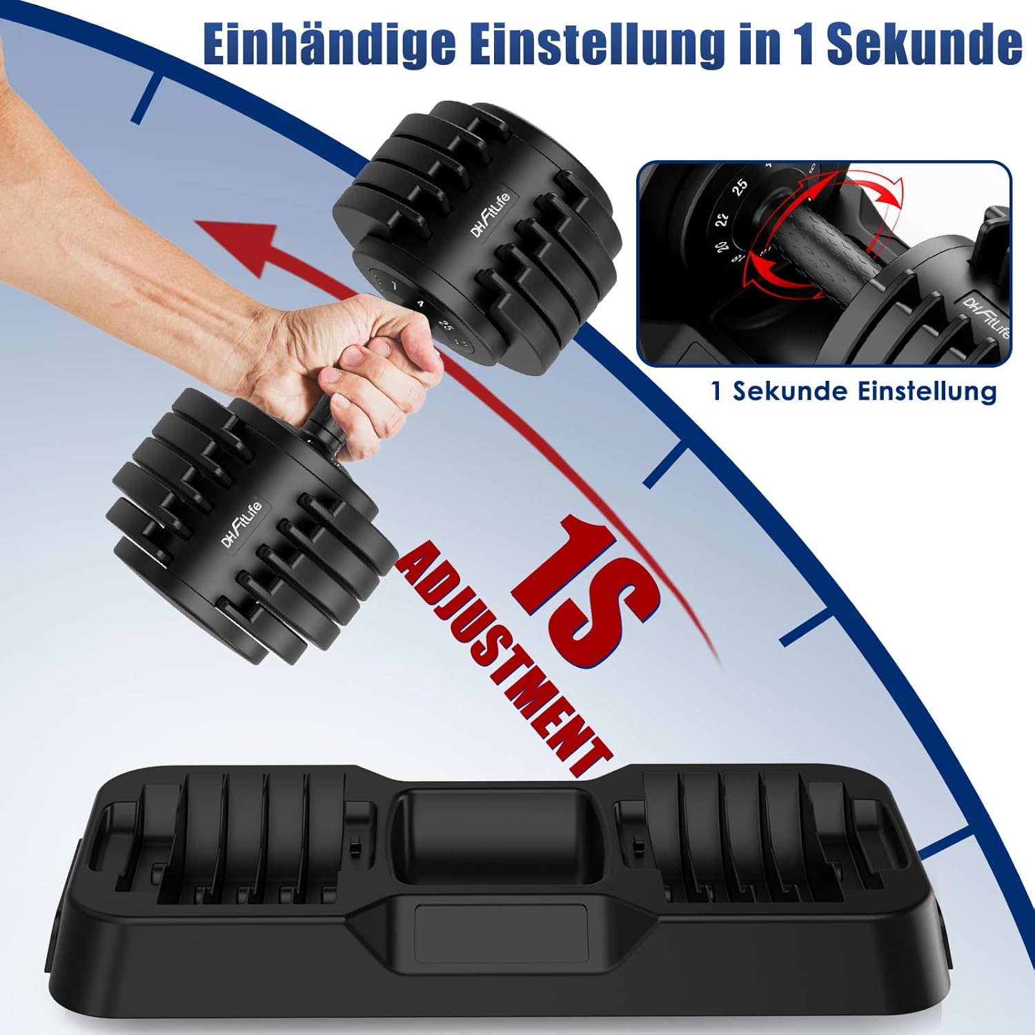 DH FitLife 12 kg / 25 kg verstellbare Kurzhanteln 2,5-12 kg / 4-25 kg mit 10 Gewichtsstufen, Kurzhantel-Set mit Hantelscheiben, variable Gewichte 10 in 1 – Bild 2