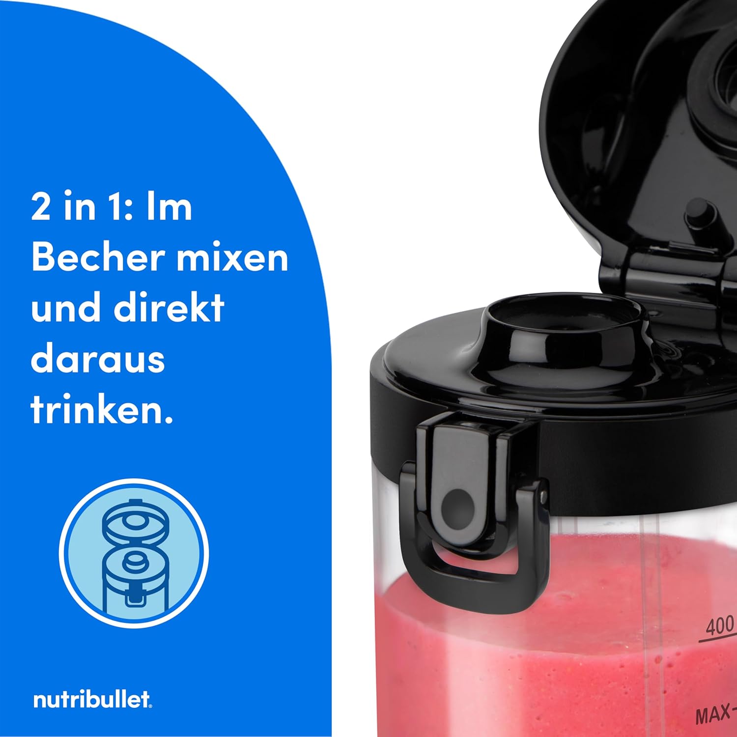 Nutribullet Tragbarer Smoothie-Maker to Go, 475 ml BPA-freier Becher, kabellos, wiederaufladbar für 15+ Mixen, tragbarer Mini-Mixer für Mix & Go, zerkleinert Eis und Obst, Schwarz, NBP003B – Bild 5