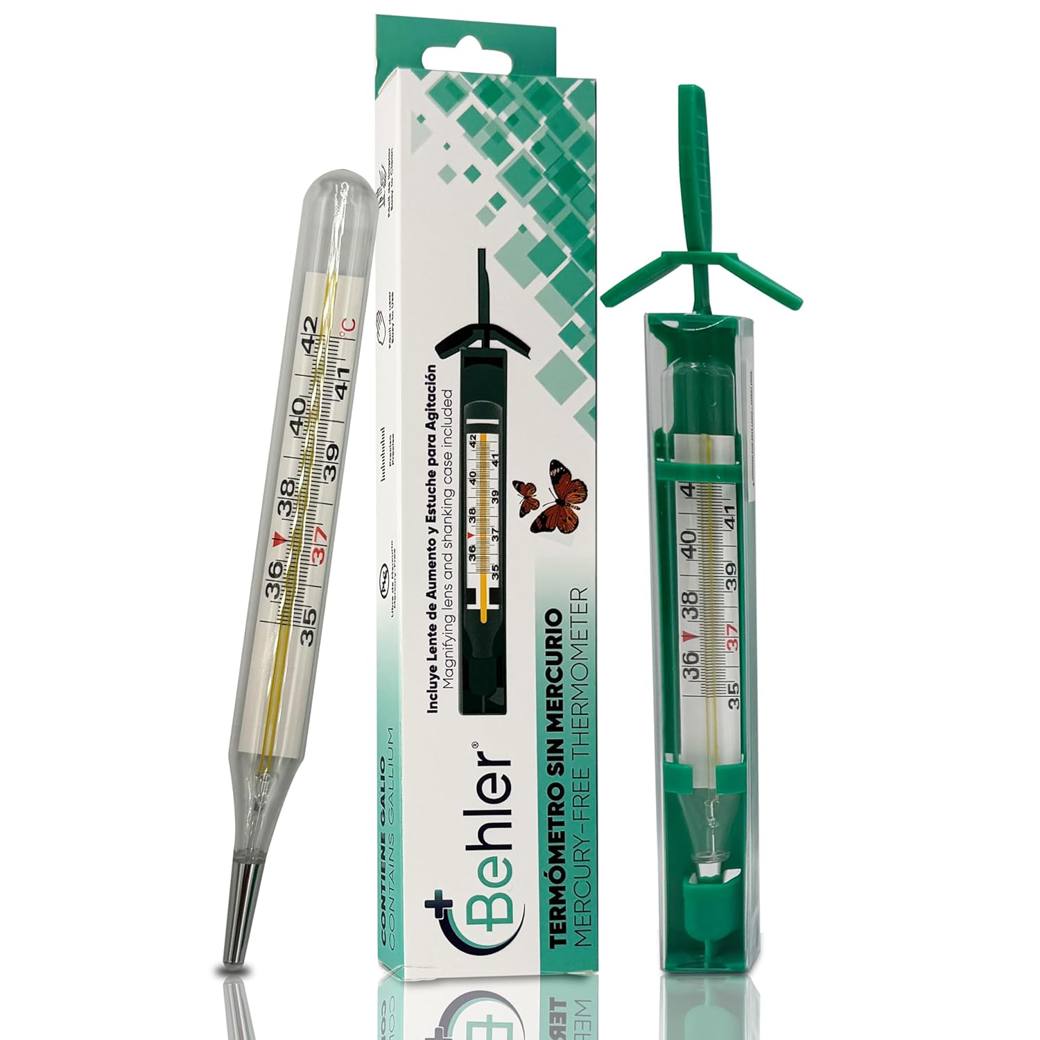 Behler – Analoges Fieberthermometer – sicher und präzise, quecksilberfrei – Thermometer – für Kinder und Erwachsene – mit Lupe und Schütteletui – für den Heim- und Klinikgebrauch