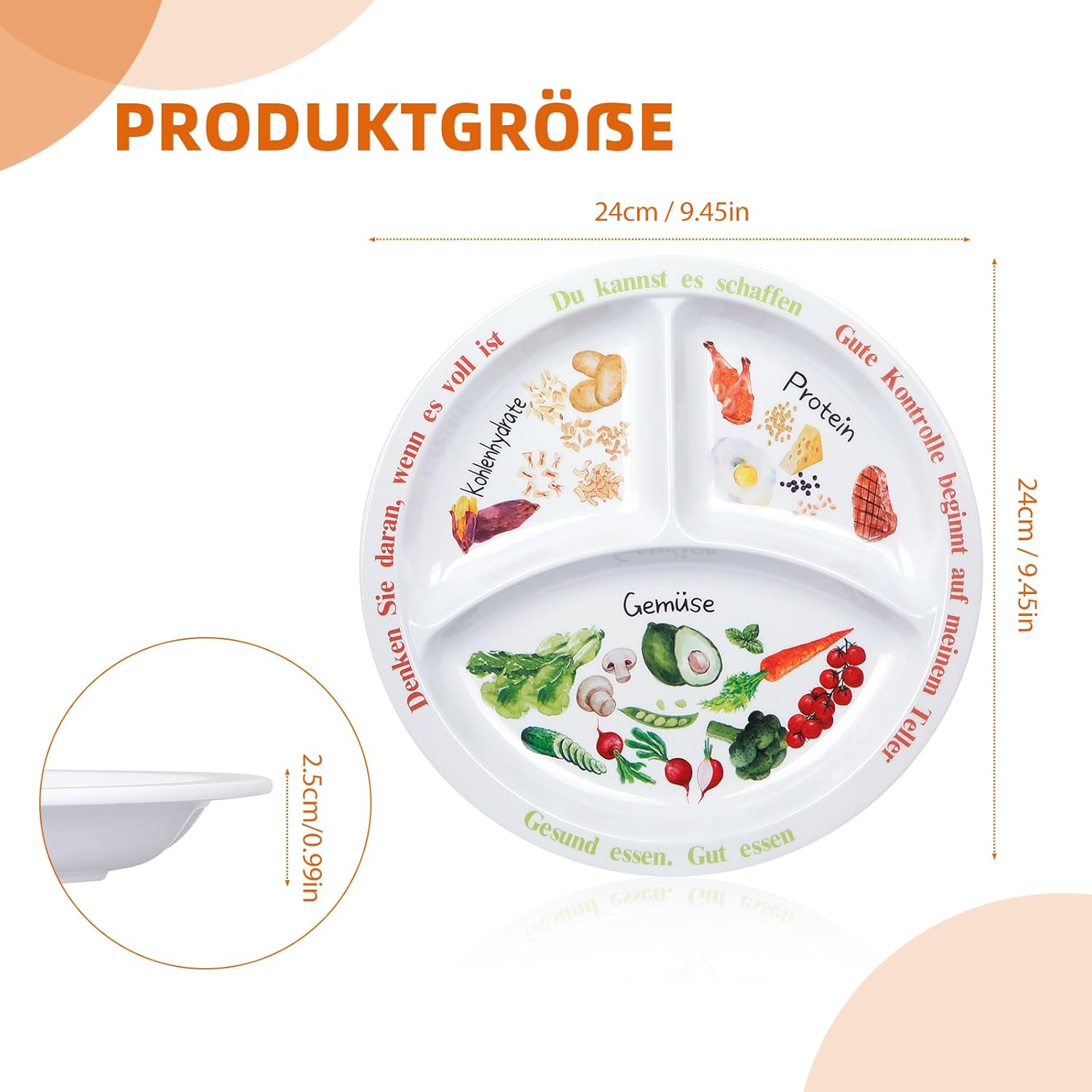 Portionskontrollteller für ausgewogene Ernährung – Teller für gesunde Ernährung für Erwachsene und Jugendliche – Melamin-Unterteilung, Teller zur Gewichtsreduktion, Diabetes (2) – Bild 2