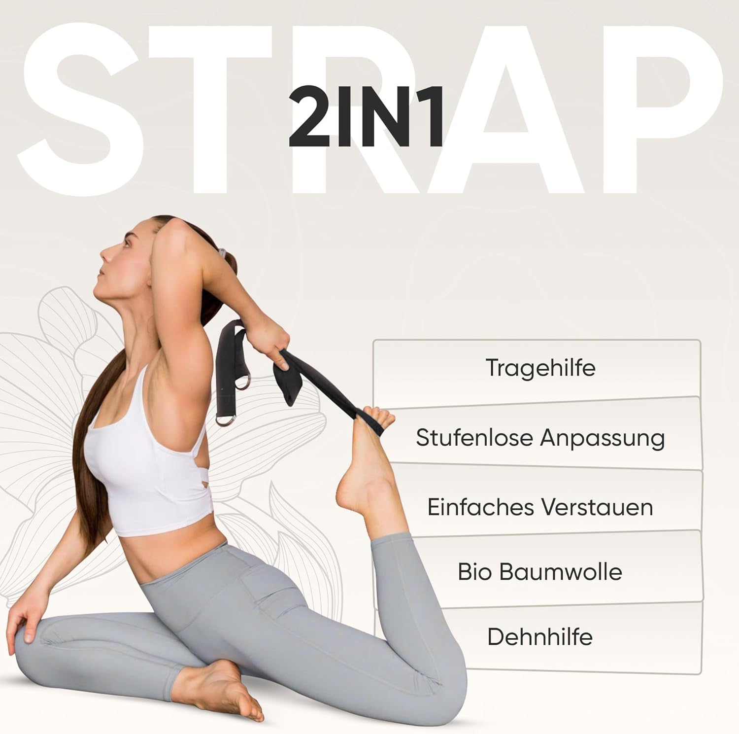 Premium Yogamatte Studio 185 x 68 x 0,4 cm (extra groß) inklusive Gurt aus Öko-PU und Naturkautschuk – rutschfeste Beschichtung, Gymnastik- & Pilatesmatte, 100 % nachhaltig, schadstofffrei – Bild 5