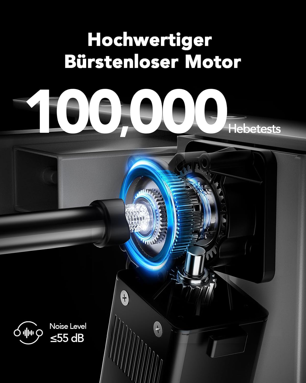 HUANUO Höhenverstellbarer Schreibtisch, 120 x 80 cm, 25 mm, ganze Tischplatte mit bürstenlosem Motor, ergonomischer Schreibtisch, höhenverstellbar, einfache Montage, elektrischer Stehschreibtisch für das Heimbüro – Bild 3