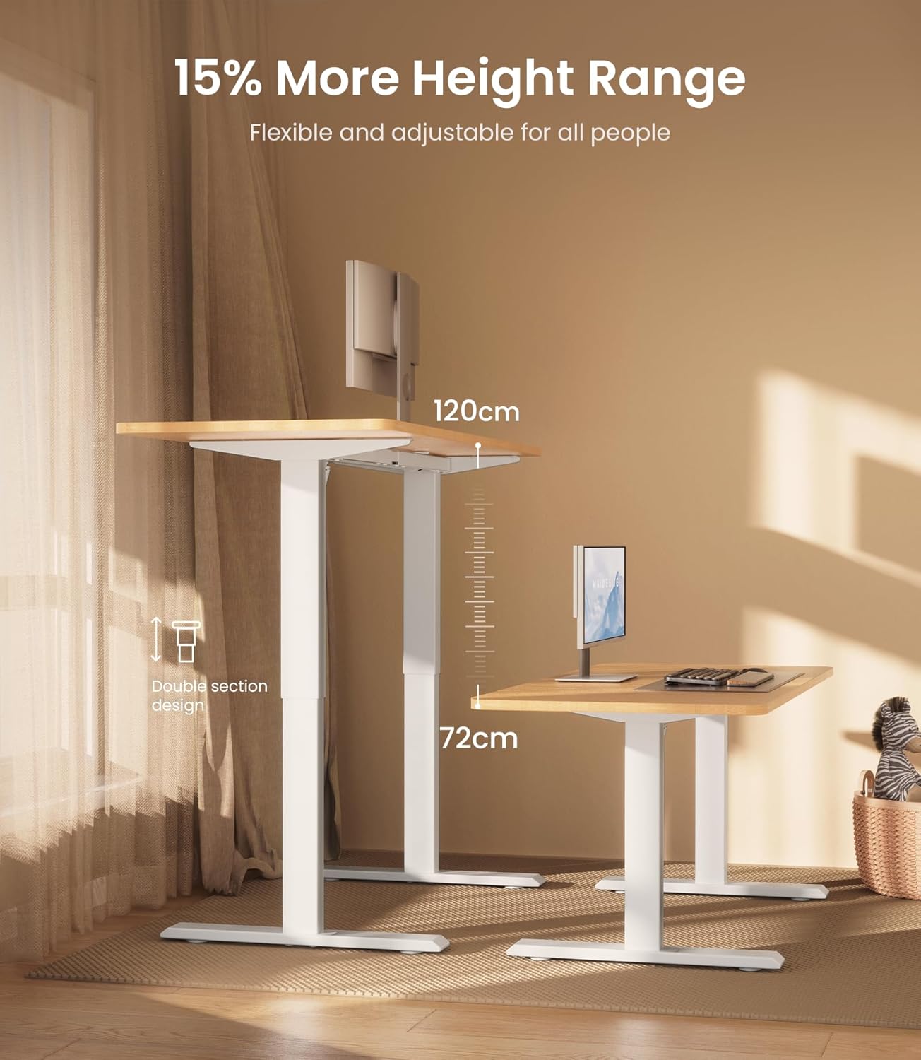 MAIDeSITe T1 Pro Elektrischer Schreibtisch mit starkem Motor, Tischgestell, höhenverstellbar, 2 Beinsegmente und 4 Memory-Bedienelemente, Weiß – Bild 4