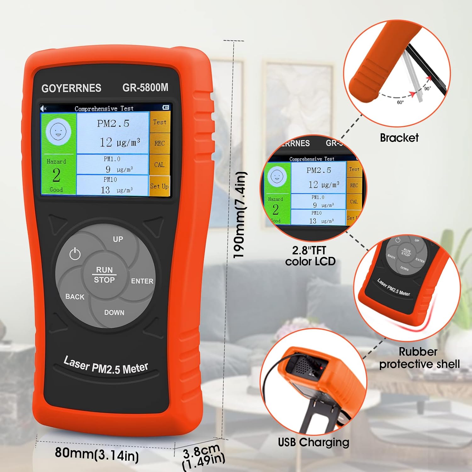 Luftqualitätsdetektor, GR-5800M Schadstoffdetektor PM2,5, PM1,0, PM10 Innenluftpartikelmessgerät, digitaler LCD-Luftqualitätssensoranalysator mit Echtzeit, Datensatz, geeignet für das Heimbüro – Bild 5
