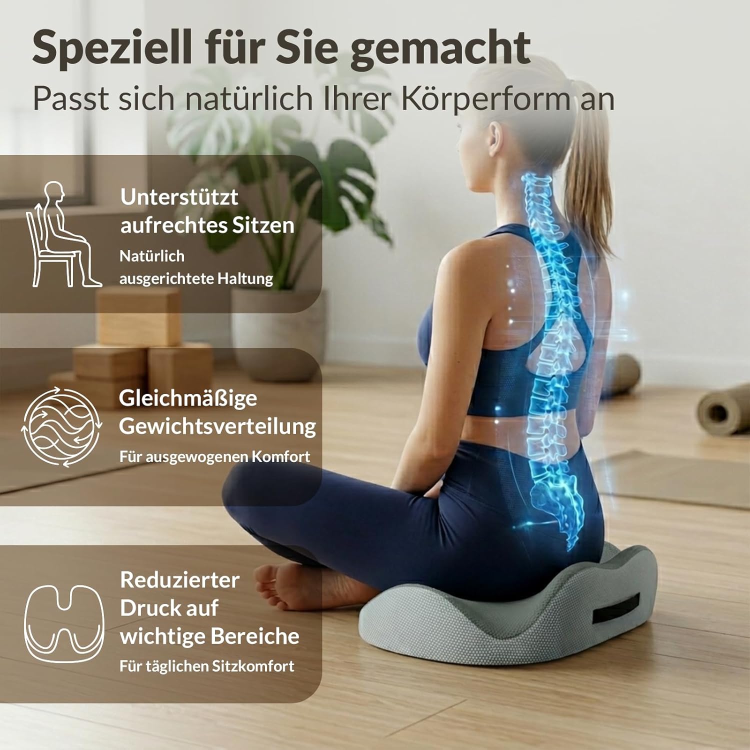 COSYLAND Ergonomisches wellenförmiges Sitzkissen – Memory-Schaum-Stuhlkissen für Zuhause, Büro und Auto – Entlastung für Steißbein und Rücken – Bild 2