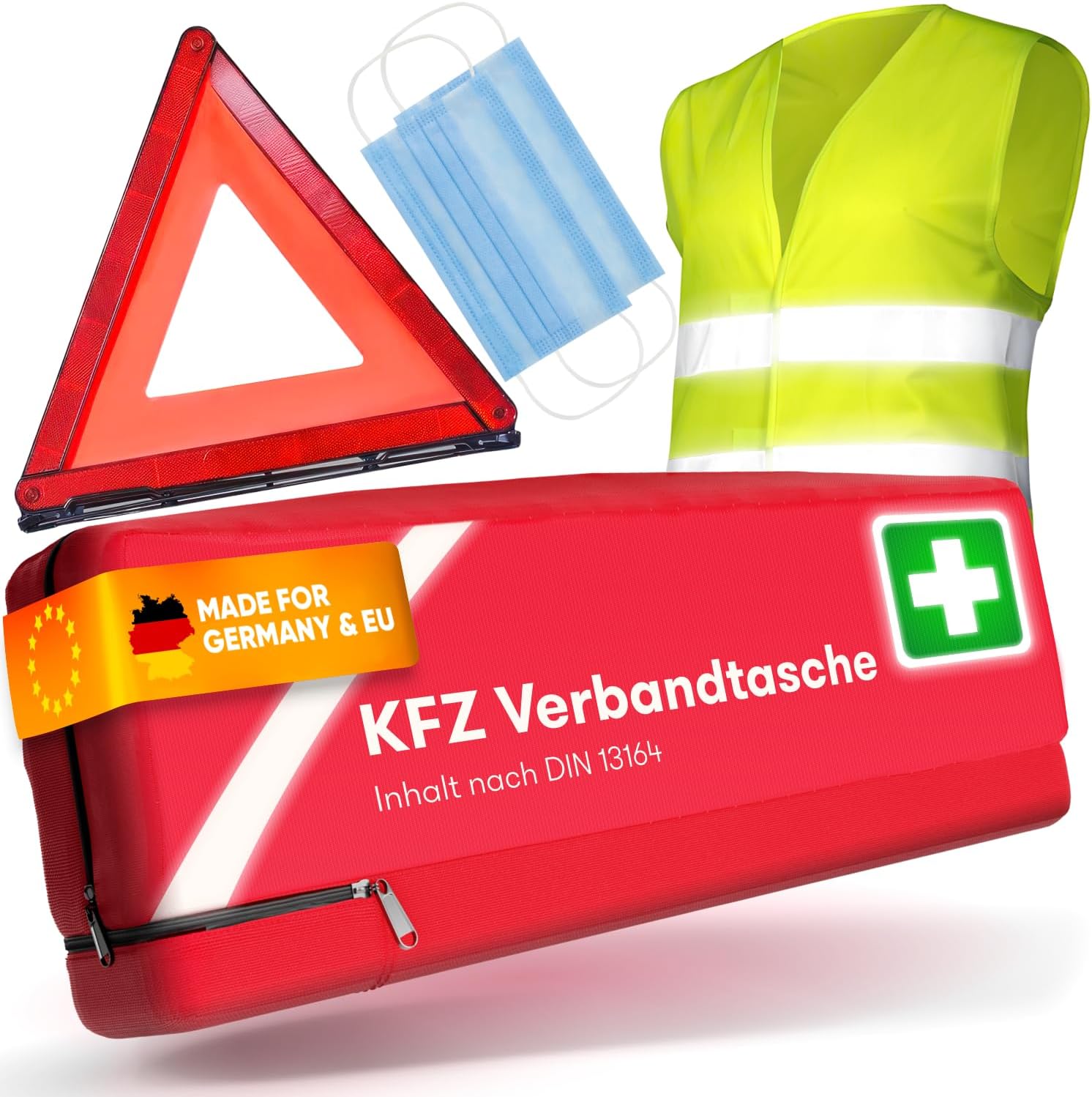 PURAHELP® Kfz-Verbandskasten Kombitasche inkl. Warndreieck & Warnweste (DIN 13164) – Kfz-Verbandskasten mit Verbandstasche – StVO-konform für 2025 – Kfz-Verbandskasten – Erste Hilfe