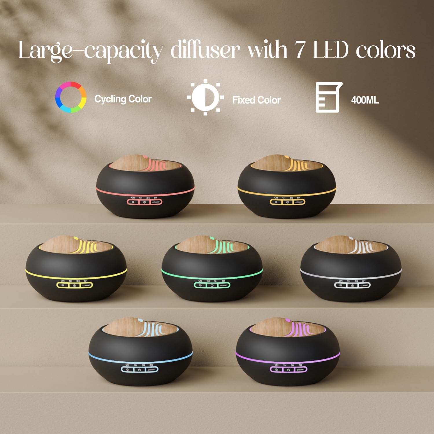 SALKING Aroma-Diffusor für ätherische Öle – 400 ml, Aromatherapie-Raumduft, Ultraschall-Diffusor, schwarze Holzmaserung, Duftöl-Diffusoren, Duftdiffusor, Öllampe, elektrisch, RGB, für Zuhause, Büro, Yoga, Schlafen – Bild 2