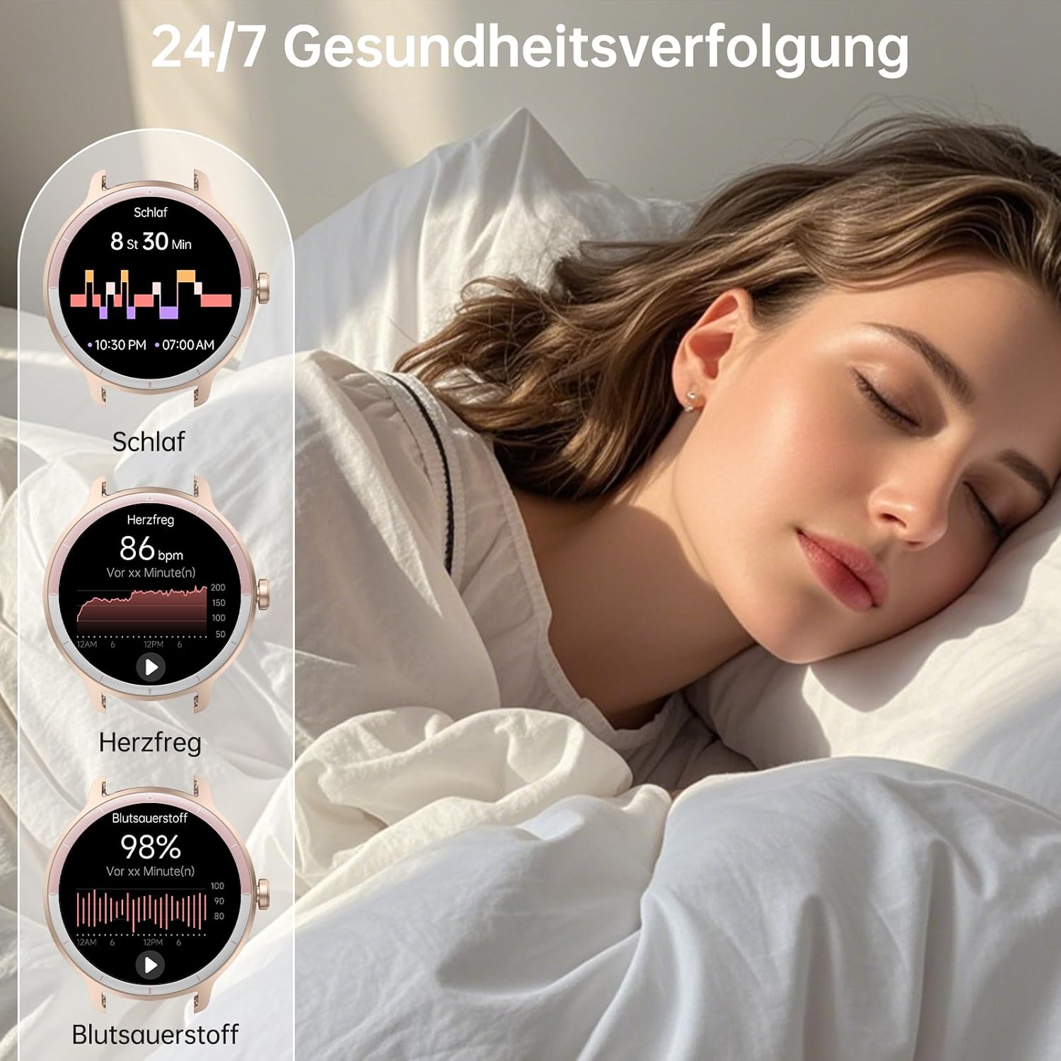 Smartwatch Damen Herren – 1,27 Zoll Smartwatch mit Bluetooth-Anrufen, WhatsApp/App-Benachrichtigungen, Herzfrequenz, Schlafüberwachung, 120+ Sportmodi, IP68 wasserdicht – Fitnessuhr kompatibel mit iOS Android – Bild 4