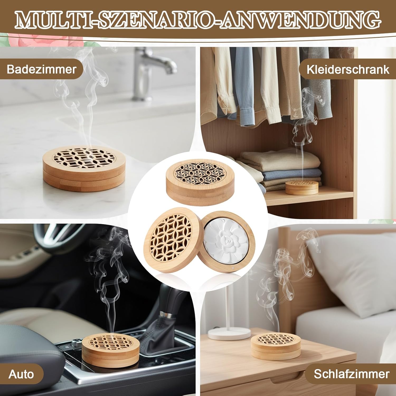 Set mit 2 Duftsteinen für ätherische Öle, Diffusor-Set für ätherische Öle, flammenloser Aromastein-Diffusorstein aus Holz für Aromatherapie im Schlafzimmer, Badezimmer, Auto – Bild 7