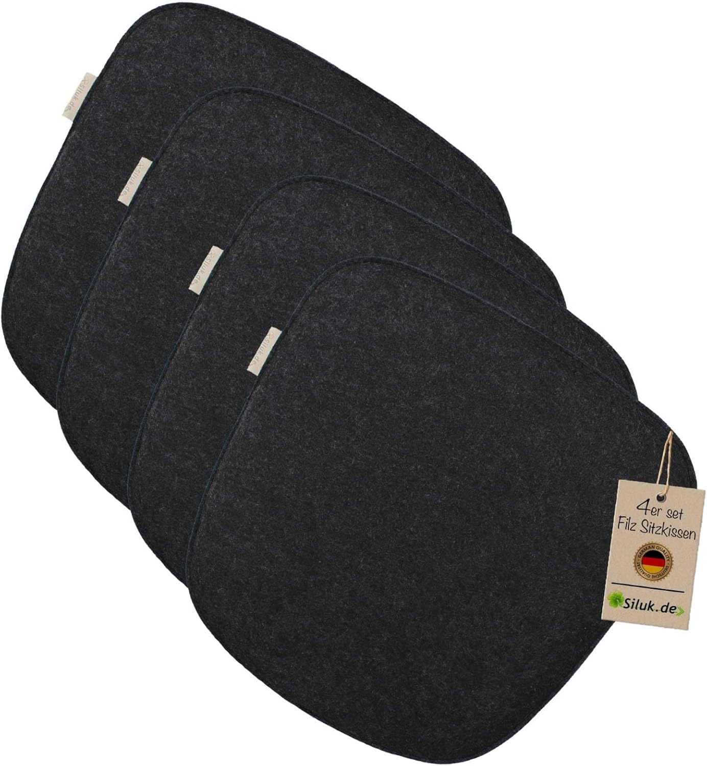 SILUK Gemütliche Sitzkissen aus Filz, 40 cm x 40 cm, bequem waschbar, 4er-Set, grau, schwarz, für Bank, Stuhl, Stuhlkissen (quadratisch – anthrazit) – Bild 2