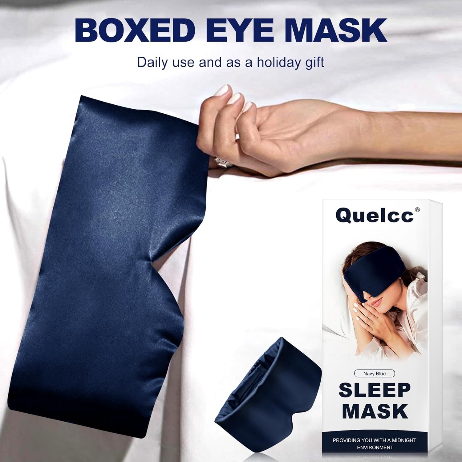 Quelle Schlafmaske, Seiden-Augenmaske mit verstellbarem Riemen, ultraweich und bequem zum Schlafen, Reisen, Entspannen, Yoga, Meditation (Marineblau) – Bild 6