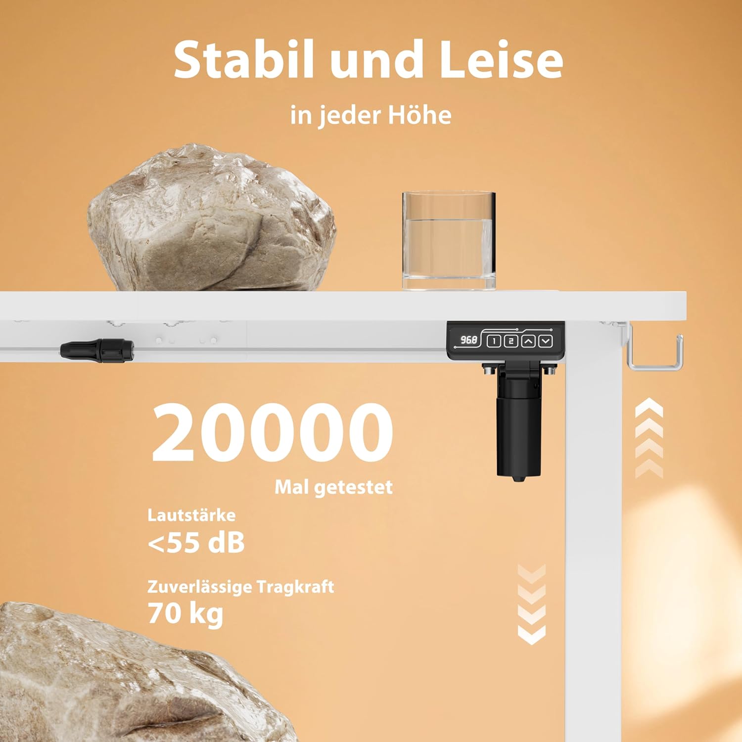 Höhenverstellbarer Schreibtisch, elektrischer Stehpult, Büro-Computertisch mit Memory-Funktion, weiß, 120 x 60 cm – Bild 8