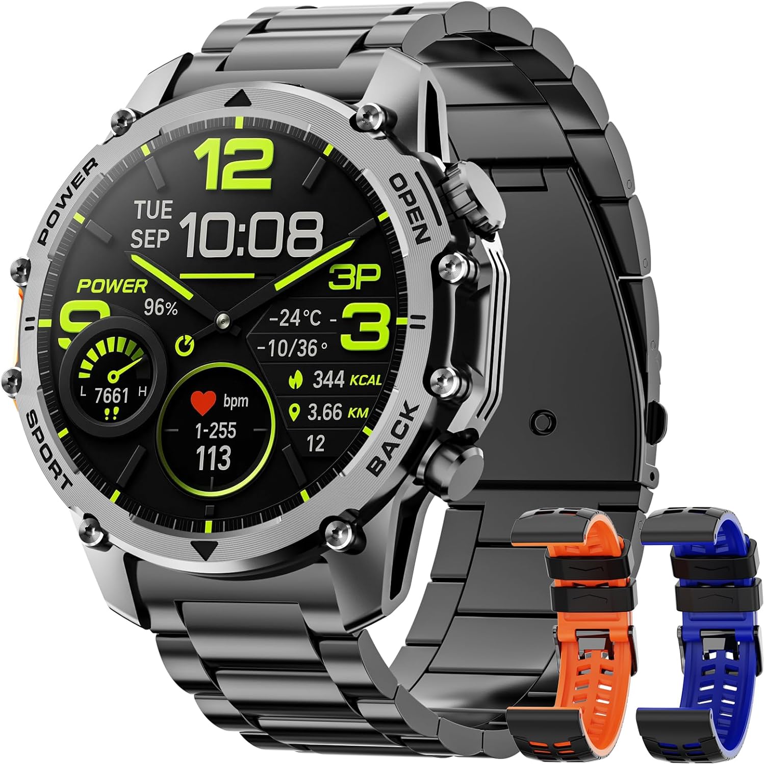 Herren Smartwatch 1,52 Zoll HD Smart Watch mit 500 mAh langer Akkulaufzeit, 114+ Sportmodi, Fitnessuhr im Militärstil mit Herzfrequenz/Schrittzähler/Schlafmonitor/Taschenlampe, Android iOS Herrenuhren