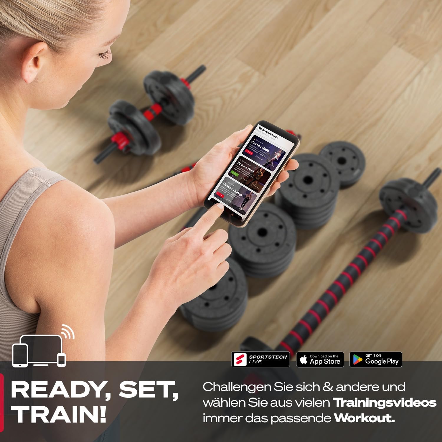Sportstech 2in1 innovatives Hantelset AH150, deutsche Qualitätsmarke, Kurzhanteln & Langhantel, Kurzhanteln im 30 kg / 40 kg Set, Sicherheitsverschluss + Langverbinder, für Damen und Herren – Bild 7