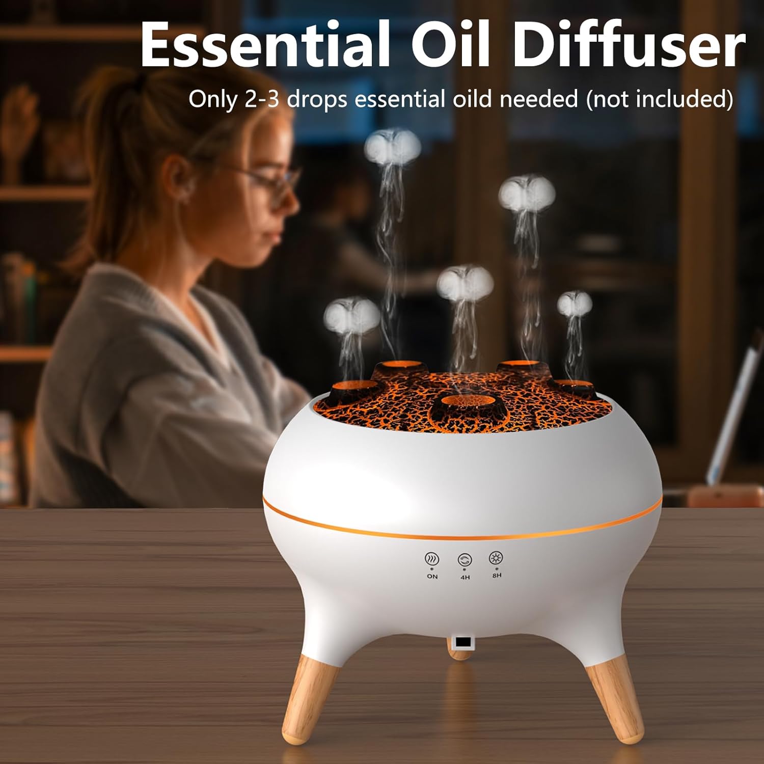 Flammen-Aroma-Diffusor, 250 ml, Luftbefeuchter Schlafzimmer, 2 Sprühmuster, Duftöl-Diffusor, Luftdiffusor-Luftbefeuchter mit 7 Farben, LED-Licht & Timing-Funktion, Entschärfer für Kinder – Bild 8