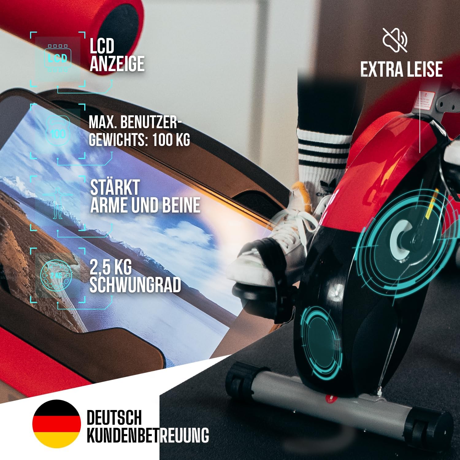 Senioren-Heimtrainer, faltbarer Fahrradtrainer, Heimtrainer, Fitnessfahrrad, LCD-Trainingscomputer, faltbarer Heimtrainer, inklusive Pulsmessung, 8 Widerstandsstufen – Bild 3