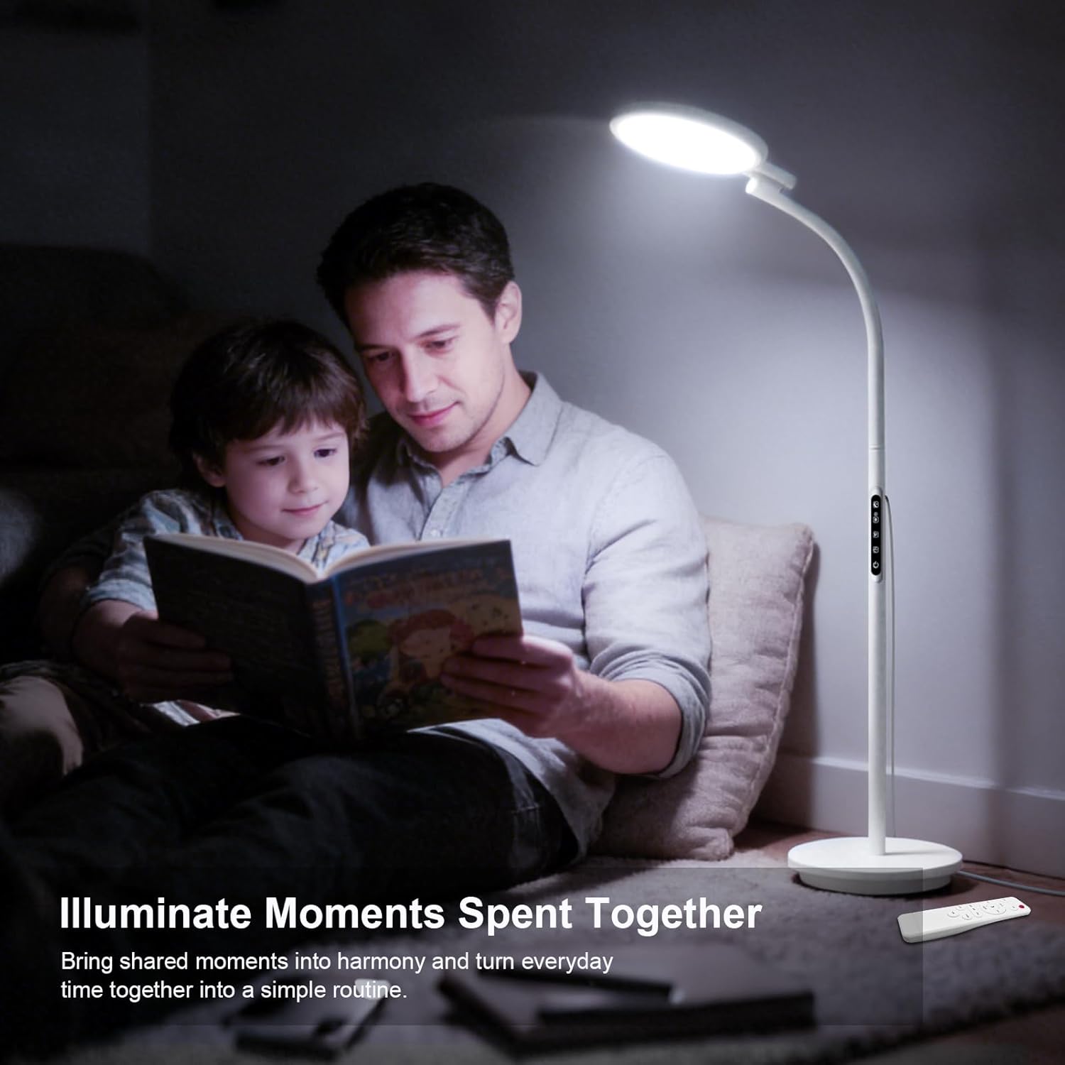 3-in-1 Tageslichtlampe 10000 Lux Runde Stehleuchte Tageslichtlampe Stehleuchte, SAD Lampe mit Fernbedienung & Touch-Steuerung & verstellbarem Schwanenhals für Lesen/Büro/Zuhause (Weiß) – Bild 5