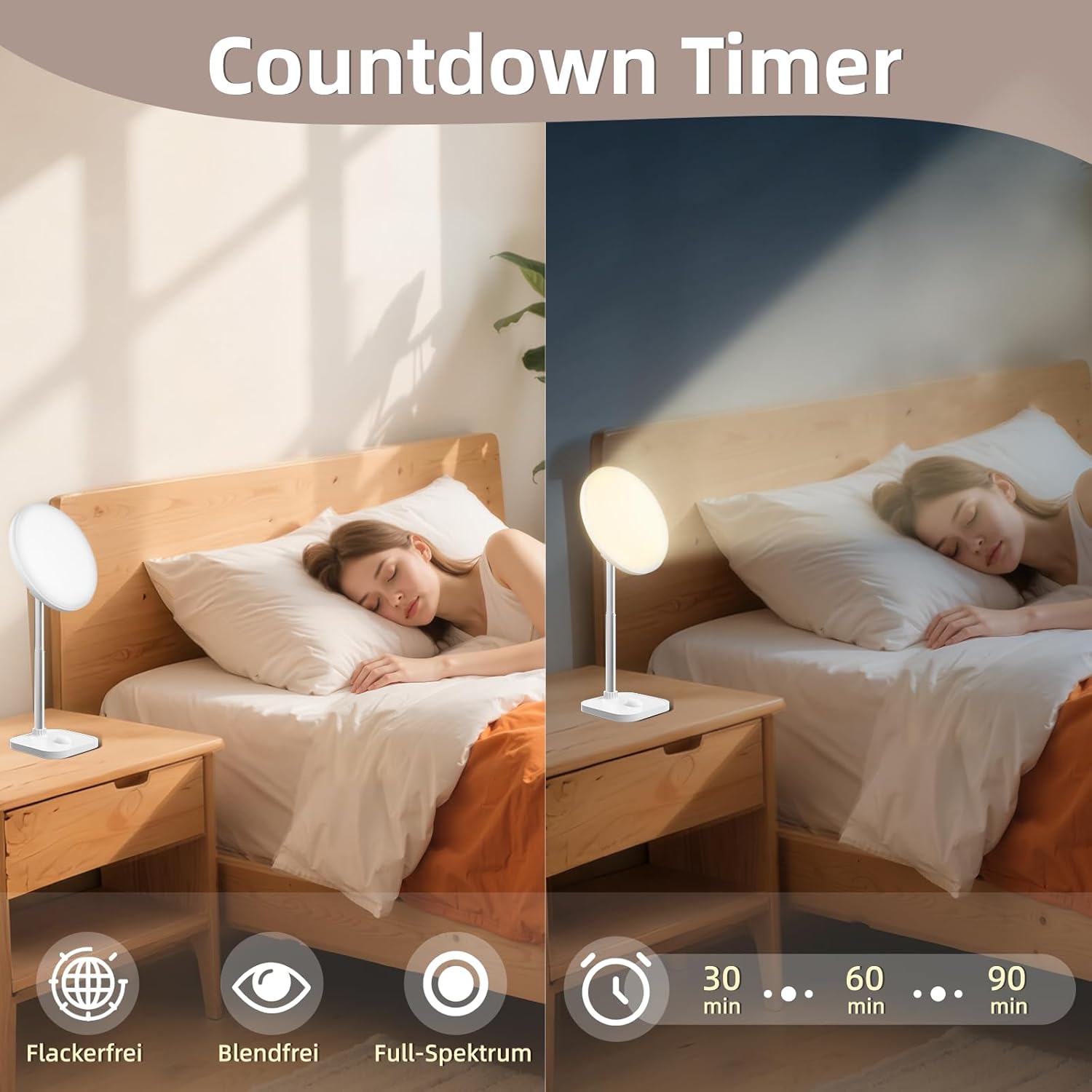 Tageslichtlampe 15000 Lux Lichttherapielampe, Tageslichtlampe Schreibtisch mit 3 Farbtemperaturen und 5 Helligkeitsstufen, USB-A-Anschlüssen, Dimmer und Timer, einstellbarer Winkel und Höhe für Lesen/Büro/Zuhause – Bild 8