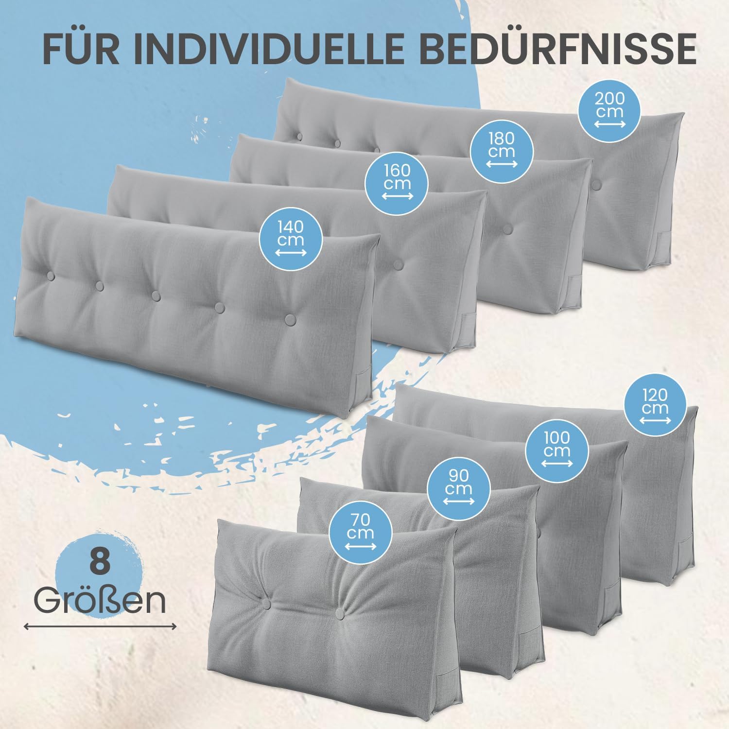 ELONEO Rückenkissen, 180 cm breit, Keilkissen, für Bett und Sofa, dreieckig, Lesekissen, abnehmbarer und waschbarer Bezug, praktische Seitentasche – Bild 4