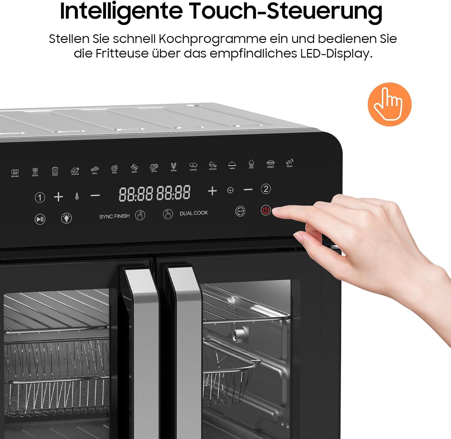 Heißluftfritteuse 23L Dual Zone – XXL Airfryer mit französischer Tür, Heißluftfritteuse mit Doppelkammer, 15 Programme, 2200 W, 12 Zubehörteile, herausnehmbare Trennwand für den Garraum, 50–200 °C – Bild 8