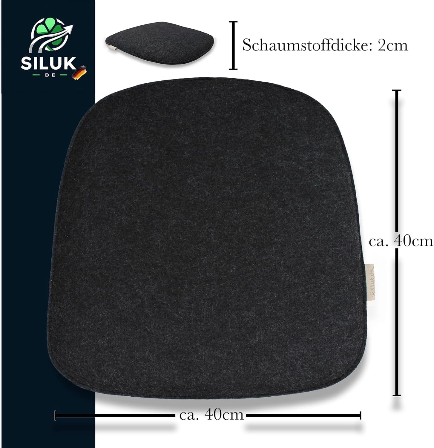 SILUK Gemütliche Sitzkissen aus Filz, 40 cm x 40 cm, bequem waschbar, 4er-Set, grau, schwarz, für Bank, Stuhl, Stuhlkissen (quadratisch – anthrazit) – Bild 3