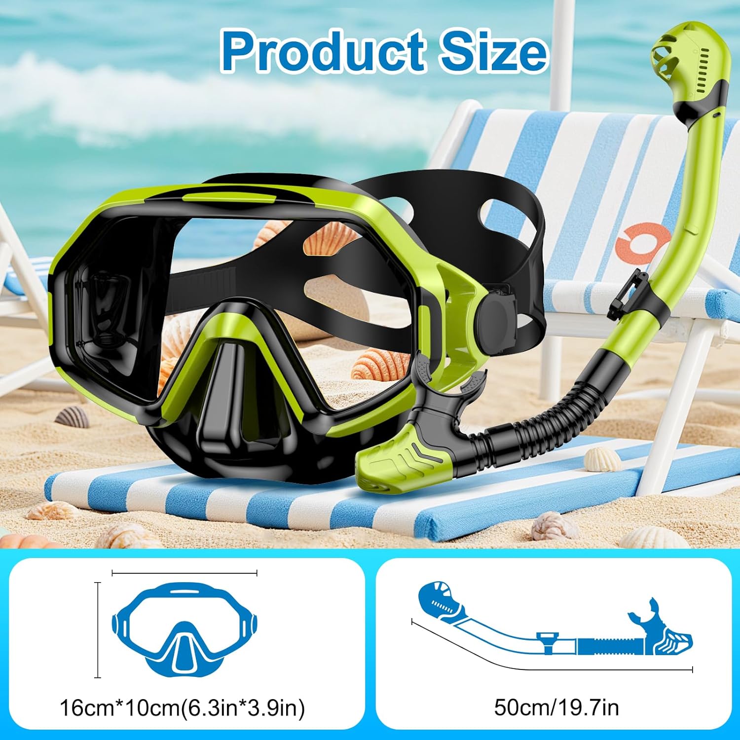 Schnorchel-Set für Erwachsene, Antibeschlag-Schwimmbrille aus gehärtetem Glas und Trockenschnorchel für Damen und Herren, Schnorchelausrüstung zum Schwimmen, Tauchen und Schnorcheln – Bild 6