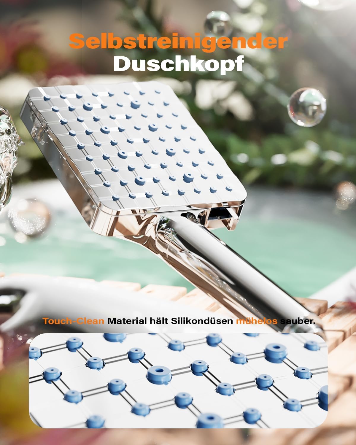 Cobbe Duschkopf mit Filter für hartes Wasser, Hochdruck-Handbrause, quadratischer Duschkopf mit 20-Stufen-Filter, 6 Strahlarten, entfernt Chlor und Schwermetalle, Chrom – Bild 6
