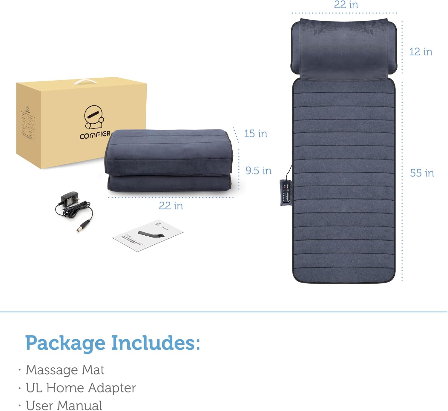 COMFIER Massagematte Ganzkörpermassage mit Wärmefunktion, Massagesitzkissen mit verstellbarem Shiatsu-Nackenkissen, 10 Vibrationsmotoren zur gezielten Linderung von Muskelverspannungen – Bild 9