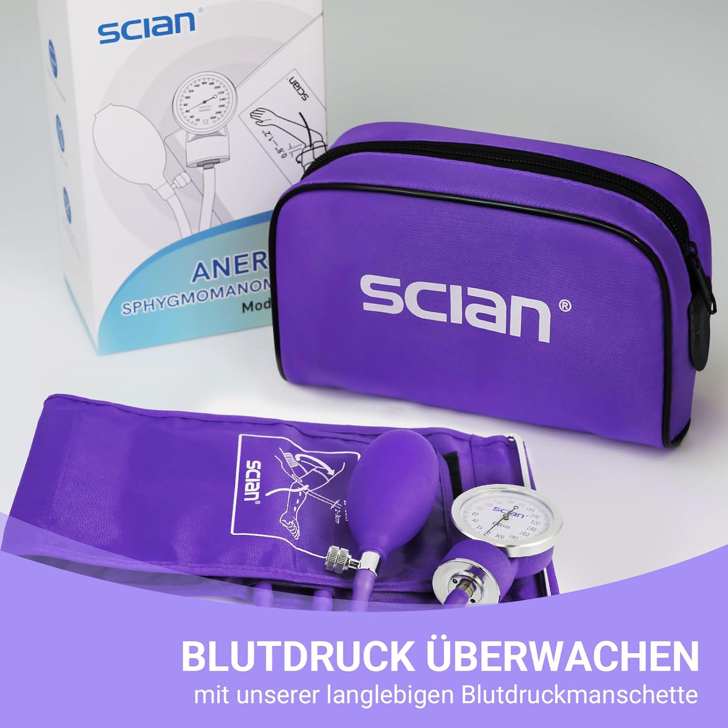 SCIAN Blutdruckmessgerät, manuell, mit europäischer Blutdruckmanschette (22–42 cm) und D-Ring + Tragetasche für Krankenschwestern, Ärzte, Senioren, Erwachsene, Lila – Bild 3