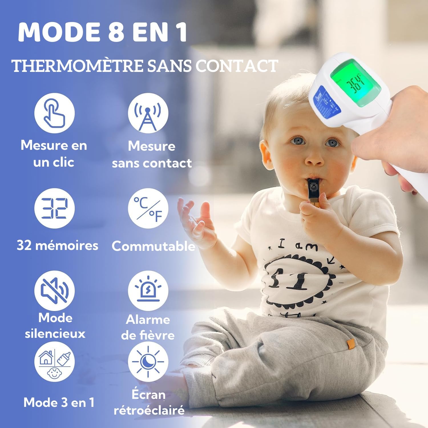 Berrcom Fieberthermometer, kontaktloses Infrarot-Stirnthermometer für Babys, Kinder, Erwachsene, digitales medizinisches Thermometer, 3-in-1 mit sofort genauen Messwerten, Fieberalarm – Bild 2