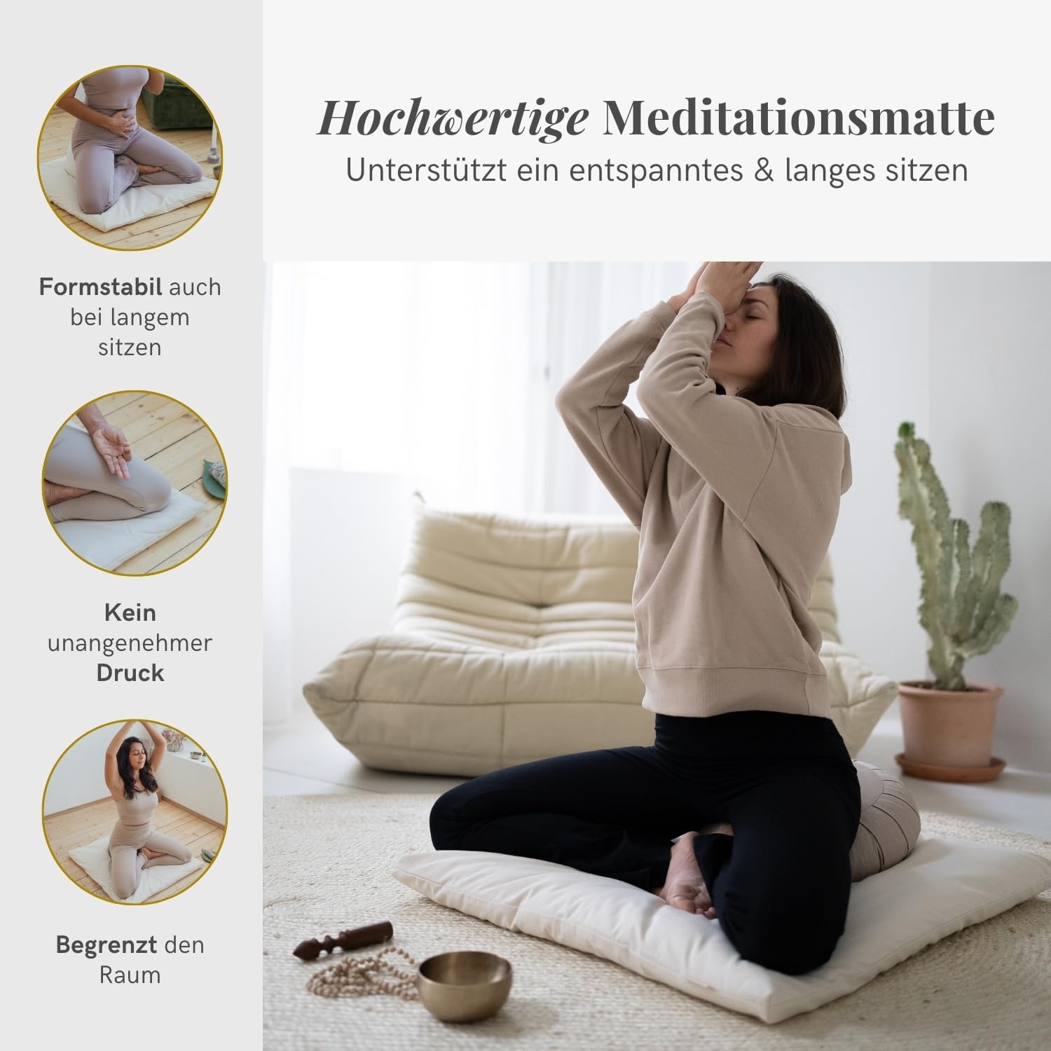 Lotuscrafts Zabuton Deluxe Meditationsmatte – extra dick – Meditationskissenunterlage für entspannte Meditation – waschbarer Bezug aus 100 % Baumwolle – GOTS-zertifiziert – Bild 2