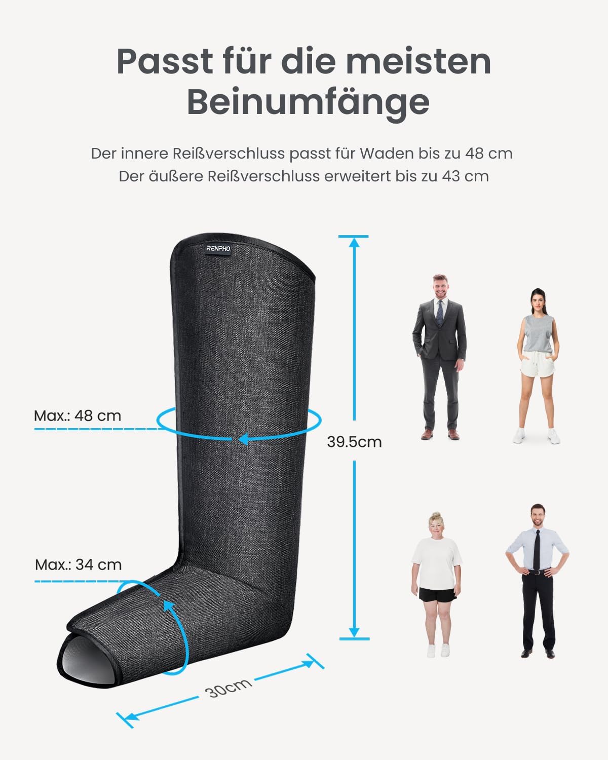 RENPHO Beinmassagegerät mit Wärme, Luftkompressions-Wadenmassagegerät zur Muskelentspannung, 5 Intensitätsstufen & 5 Massagemodi, Doppelreißverschluss, Geschenk für Damen & Herren – Bild 6