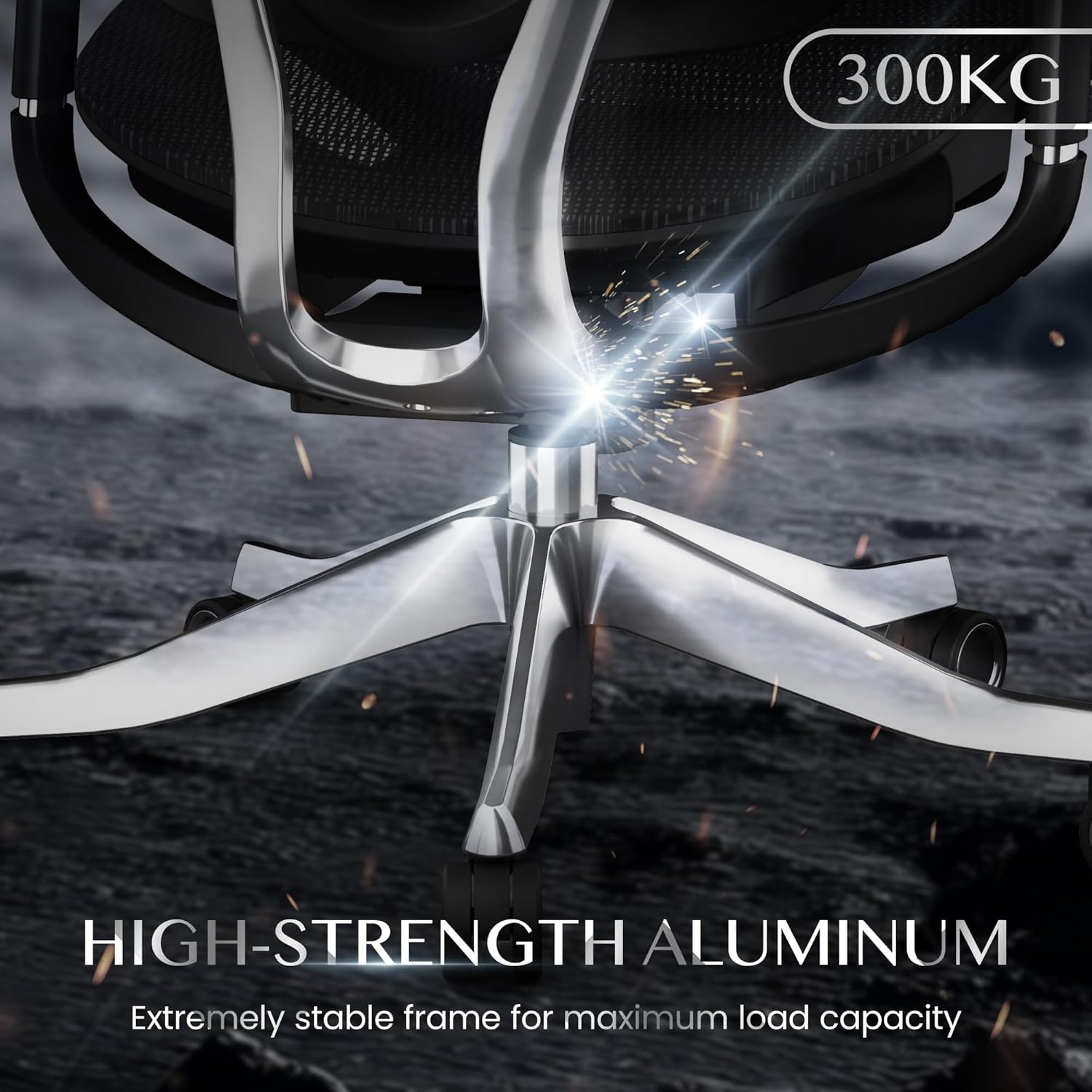 FLEXISPOT ErgoX Max Ergonomischer Stuhl, mit Fußstütze, belastbar bis 300 kg, mit 4D-Kopfstütze und 5D-Armlehnen, einteiliger Rückenlehne und Lordosenstütze, Bürostuhl für Arbeit und Gaming, Schwarz – Bild 4