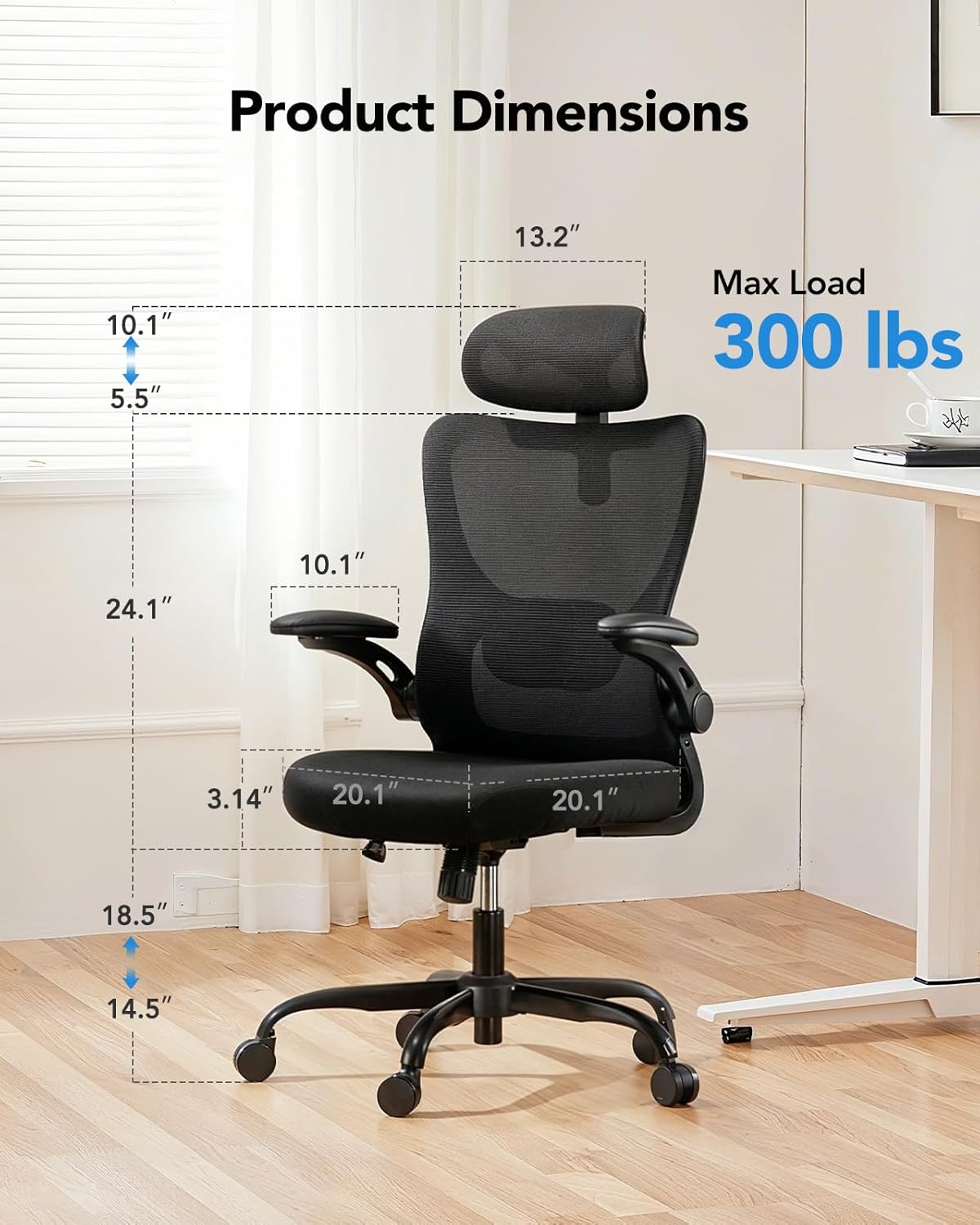 HUANUO Ergonomischer Bürostuhl, Ergonomischer Schreibtischstuhl mit verstellbarem Lendenwirbel- und Kopfstütze, komfortabler Gaming Stuhl mit 3D-Armlehnen, Homeoffice-Bürostuhl, maximale Last 136 kg – Bild 2