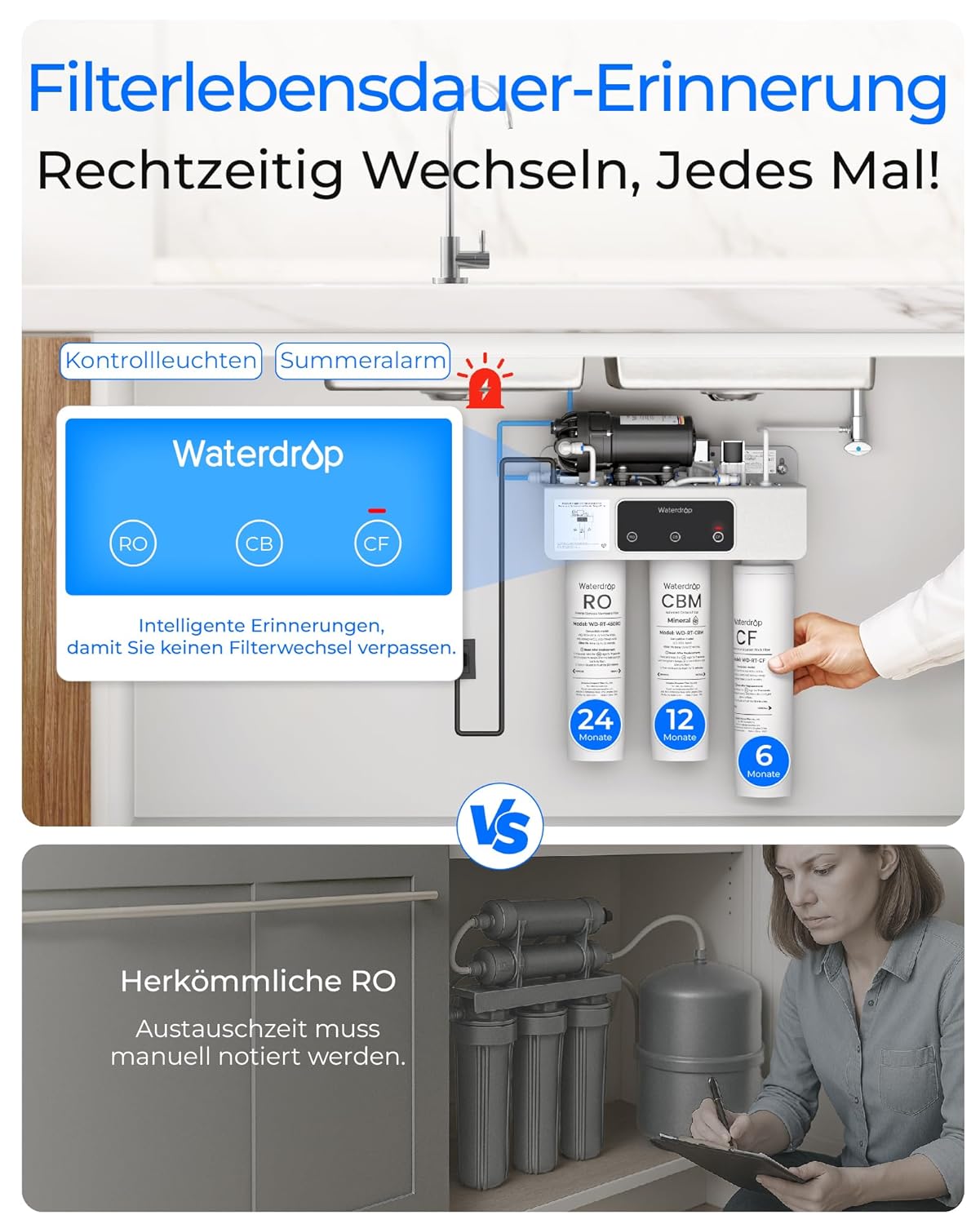 Waterdrop T3-M Remineralisierungs-Umkehrosmosesystem, NSF/ANSI 372-zertifiziert, 9-stufiger RO-Wasserfilter, 450 GPD Tankless-Wasserfiltersystem, 2:1 rein zum Abfluss, Stromanschluss erforderlich – Bild 7