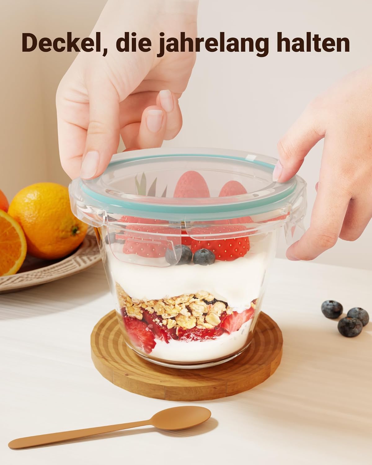 Glasbehälter mit Deckel, 650 ml, rundes Borosilikatglas, 4er-Set, auslaufsicher und BPA-frei, Meal-Prep-Gläser und Glasschüssel, Suppenbehälter, mikrowellen- und spülmaschinenfest – Bild 7