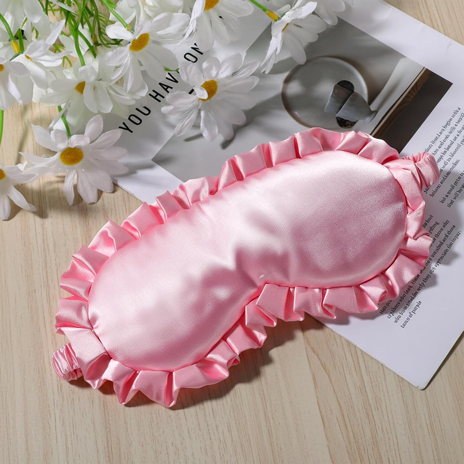 Qianyu Damen-Augenmaske aus Seide, weiche Schlafmaske, Satin-Augenbinde, Nachtschlafmaske mit verstellbarem Gummiband, blickdicht, für Nachtschlaf, Reisen, Damen und Herren – Bild 4