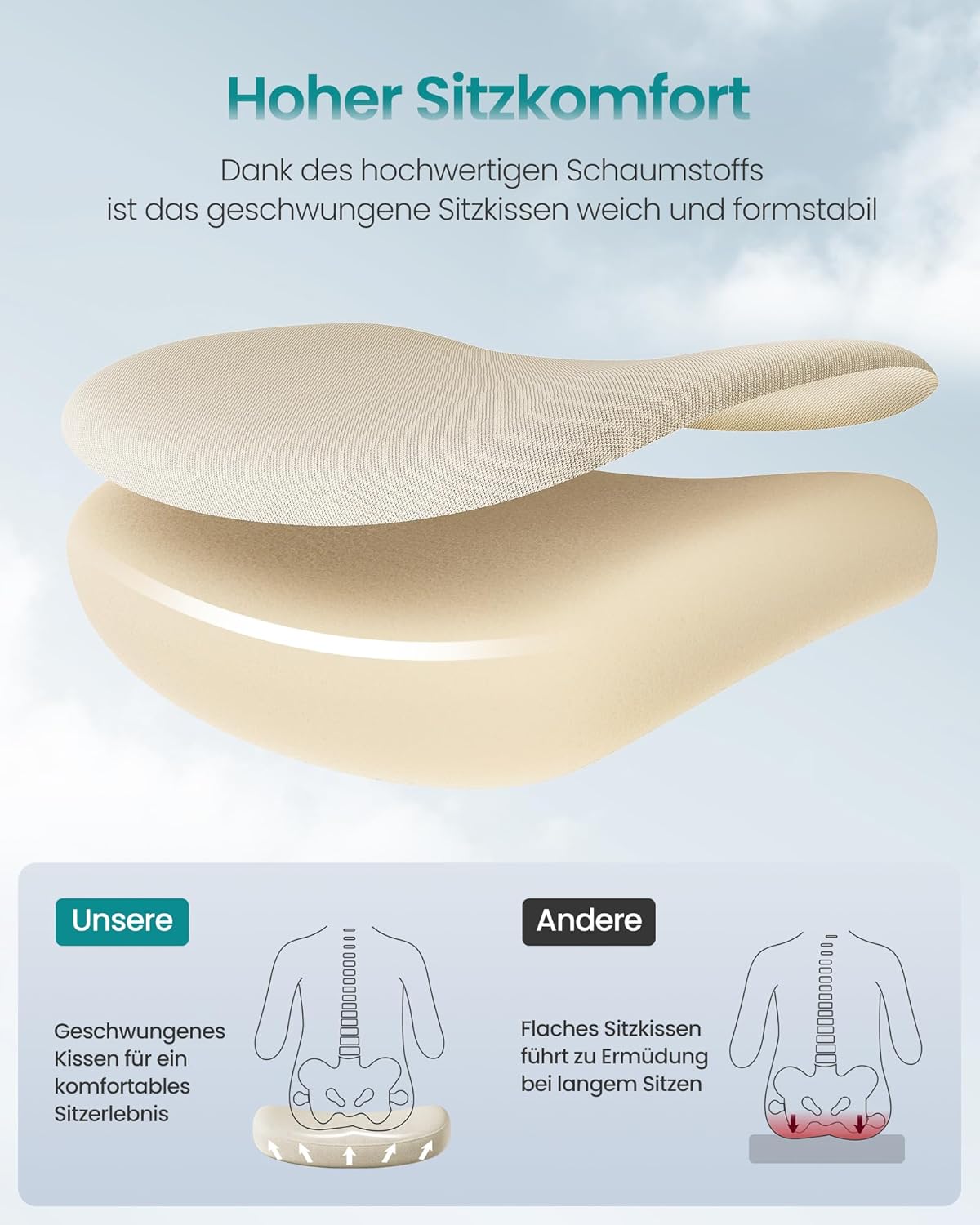 SONGMICS OBN088K01 Bürostuhl, ergonomische Rückenlehne, höhenverstellbar, hochklappbare Armlehnen, drehbarer Schreibtischstuhl mit Kopfstütze, belastbar bis 150 kg, Cappuccino Beige – Bild 6