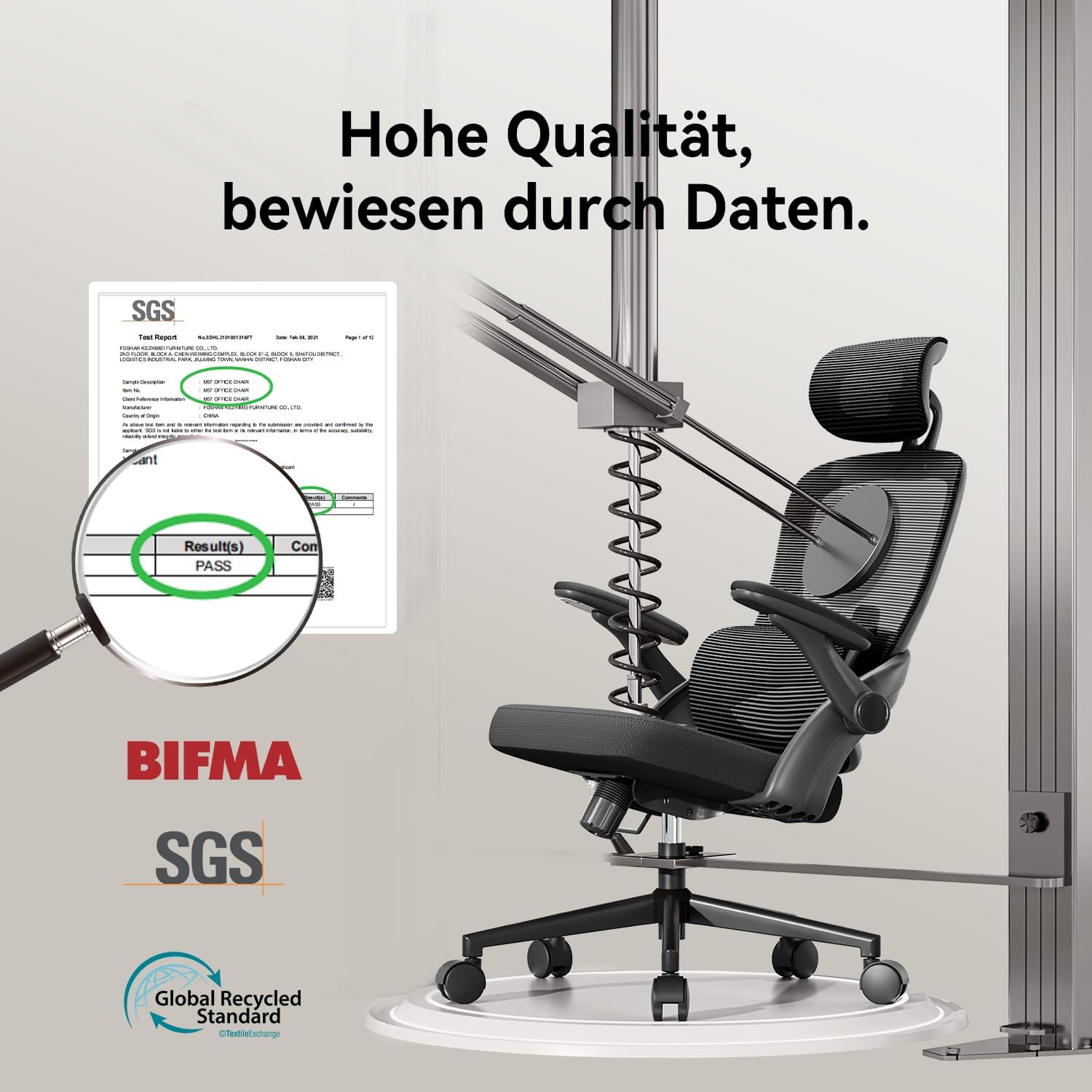 SIHOO M102C Ergonomischer Bürostuhl aus Netzstoff, Schreibtischstuhl mit hoher Rückenlehne, 3D-Armlehnen, Auf- und Ab-Lendenwirbelstütze, drehbarer Computer-Arbeitsstuhl, Schwarz – Bild 7