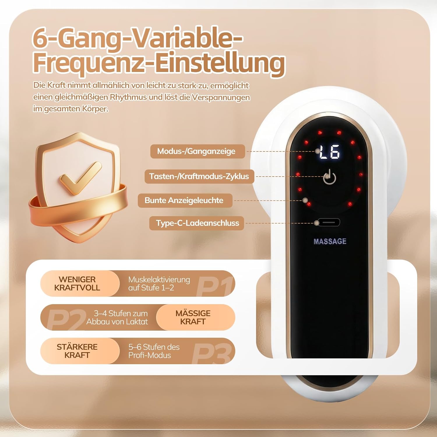 Anti-Cellulite-Massagegerät, elektrisches Lymphdrainagegerät, Handmassagegerät mit Heizung, 5 Massageköpfe, 6 Intensitätsstufen und 3 Modi für Hautstraffung, Durchblutung und Muskelentspannung – Bild 2