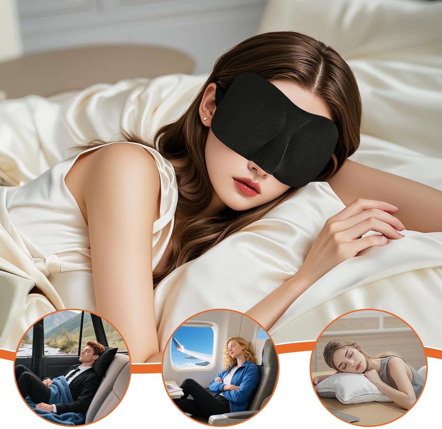 Schlafmaske – 3D-Maske gegen Licht | Atmungsaktive Augenabdeckung für Reisen, Flugzeug, Meditation, Spa, Ruheraum – Bild 4