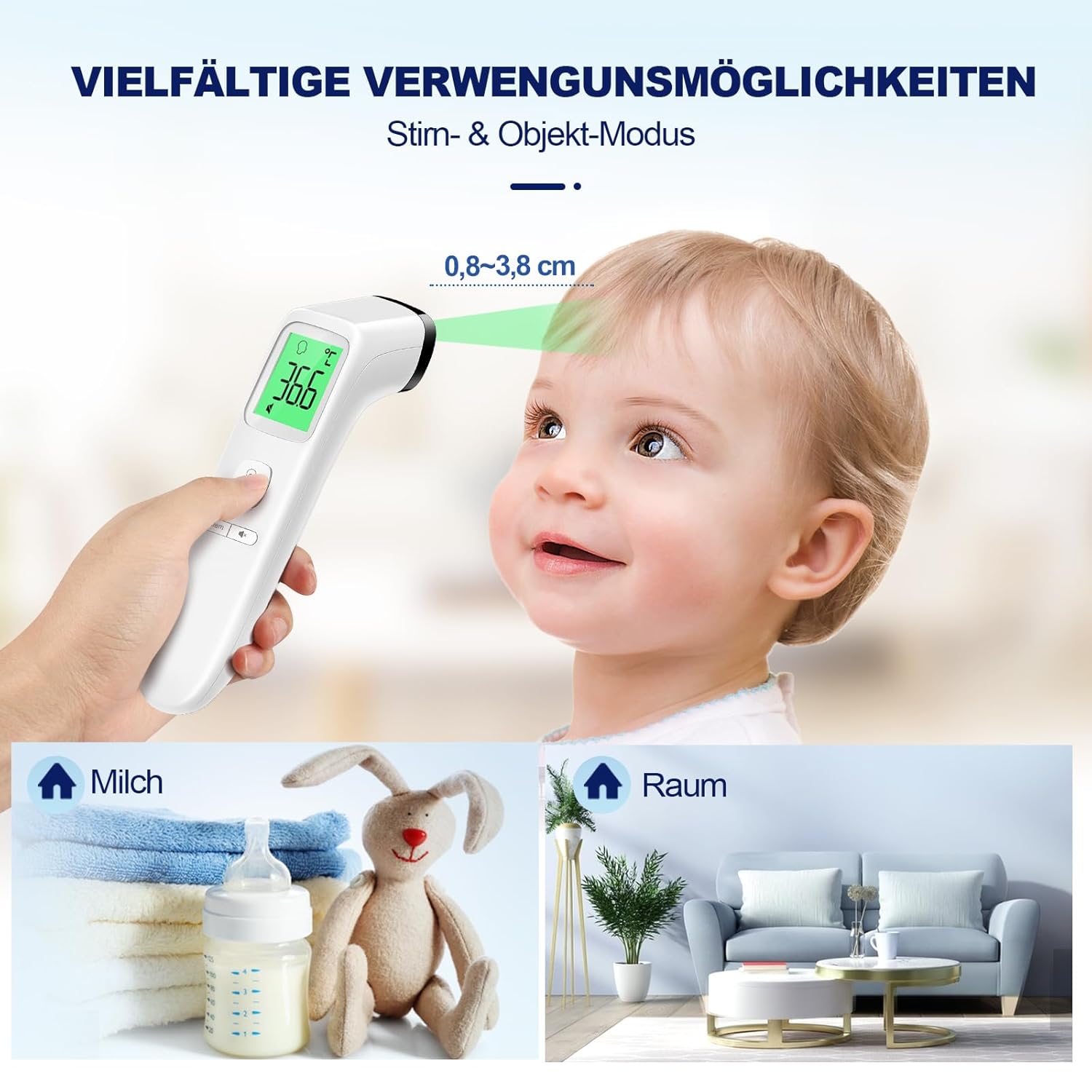 Fieberthermometer, kontaktloses Stirnthermometer, digitales Infrarot-Thermometer für Babys und Erwachsene mit sofort genauen Messwerten, Fieberalarm, LCD-Display und 35 Speicherabrufen (Creme) – Bild 5